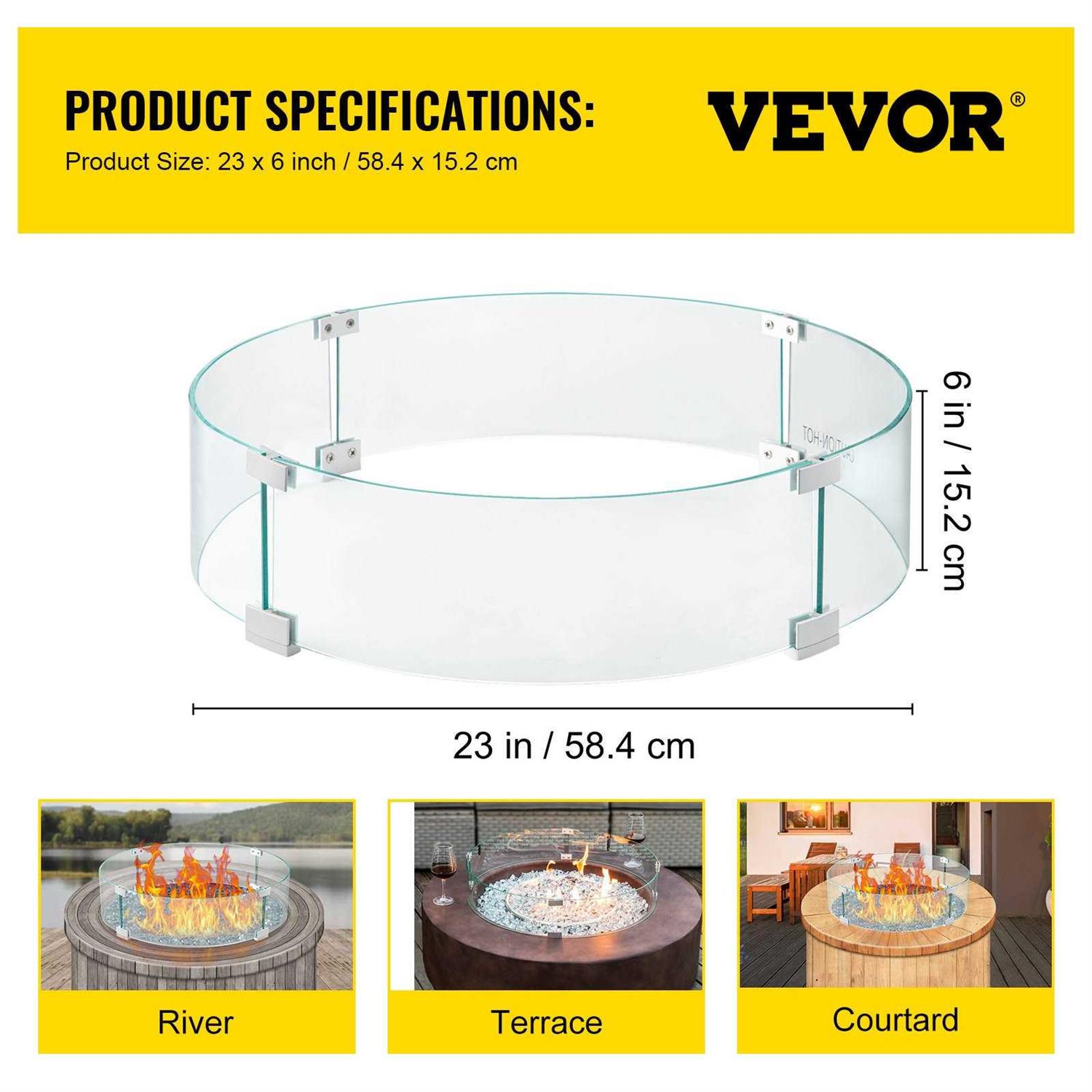 VEVOR Fire Pit Wind Guard Glass Flame Guard
