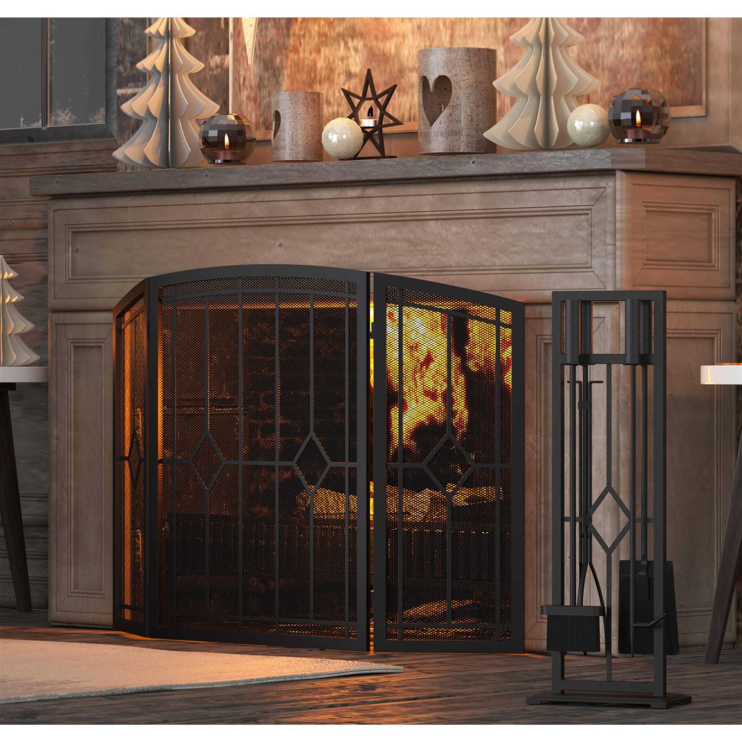 Fire Beauty 5 Pieces Fireplace Tools Set Wrought Iron Fire Place Pit Poker Holder