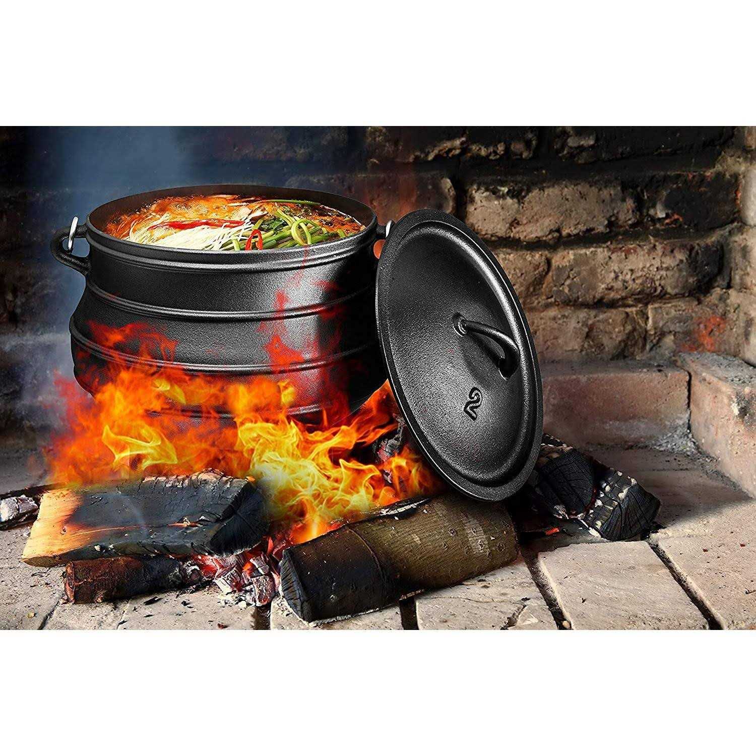 Bruntmor Pre-Seasoned Cast Iron Cauldron African Potjie Pot with Lid