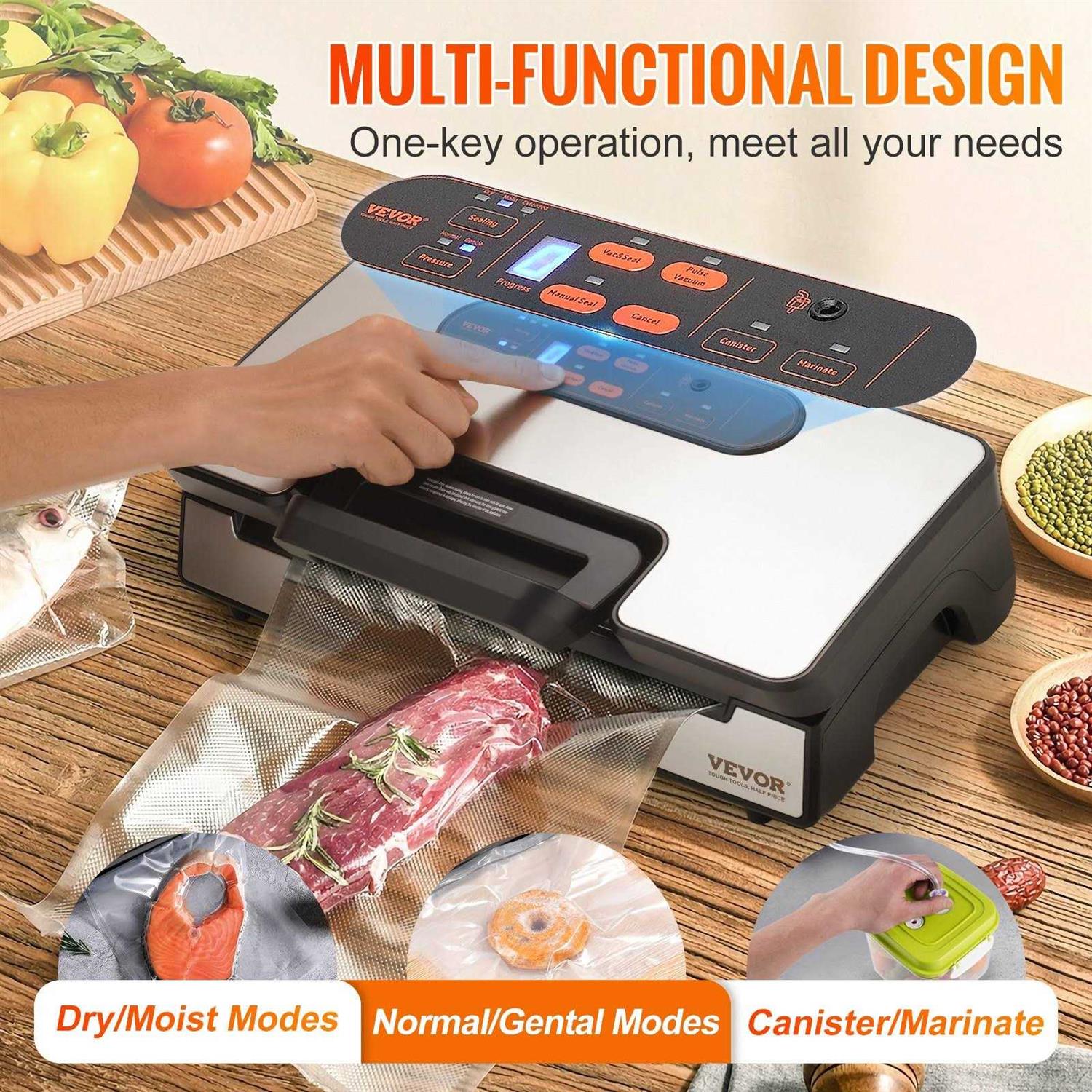 VEVOR Vacuum Sealer Machine 90Kpa 130W Powerful Dual Pump and Dual Sealing Dry and Moist Food Storage Automatic and Manual Air Sealing System