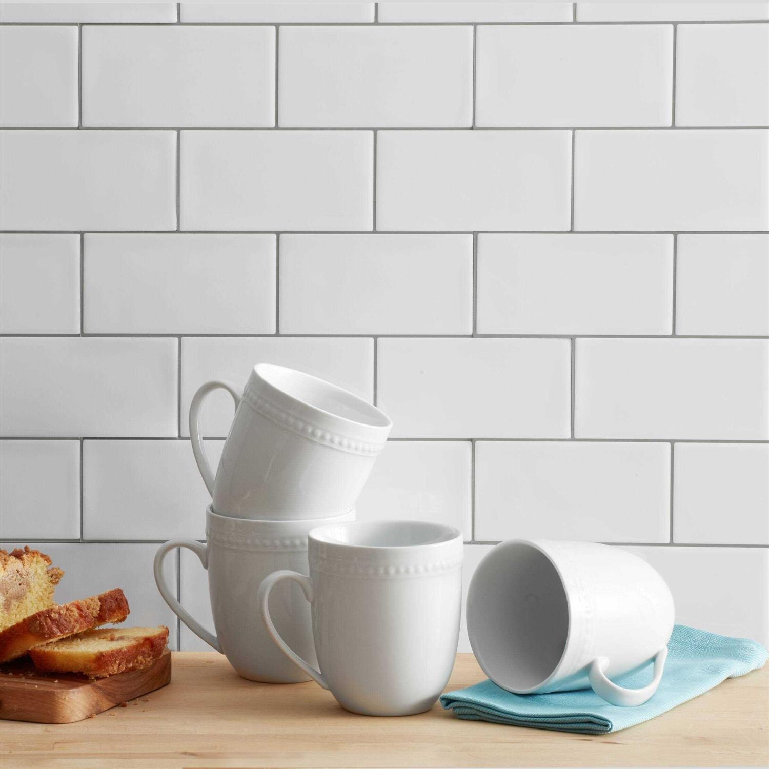 Everyday White by Fitz and Floyd Beaded 14 Ounce Mugs