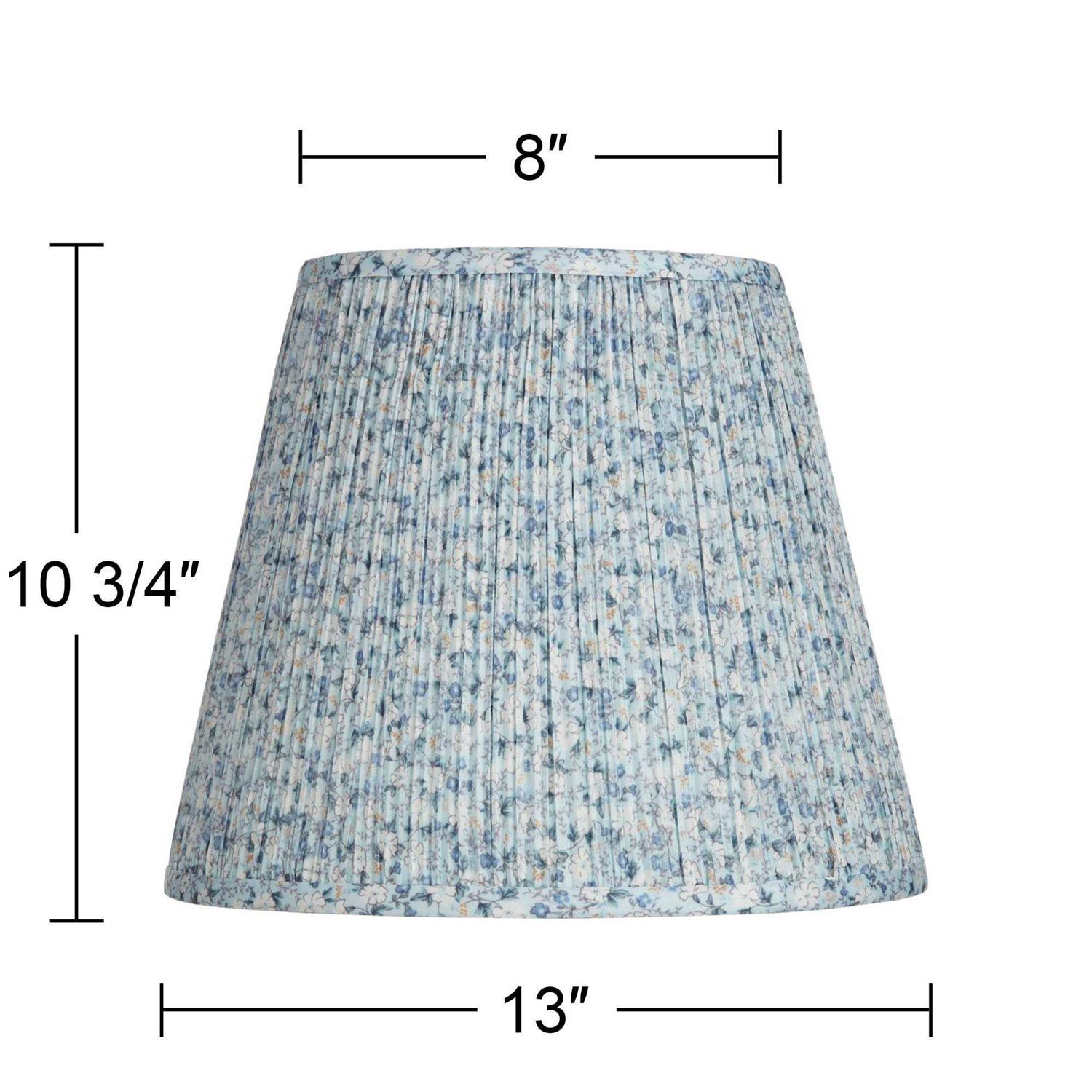 Springcrest Collection Hardback Pleated Empire Lamp Shade Blue White Floral Medium 8 Top x 13 Bottom x 11 Slant Spider with Harp and Finial Fitting