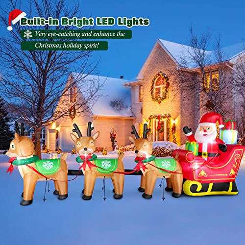 12FT Lighted Christmas Iatables Outdoor Decorations Santa Claus on Sleigh with 3 Reindeers