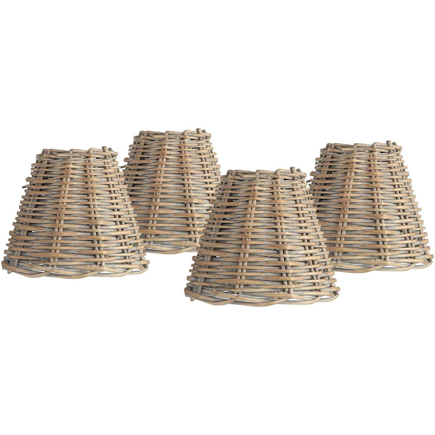 Springcrest Collection Set Lamp Shades Natural Wicker Weave Small 3 Top x 6 Bottom x 5 High Candelabra Clip-On Fitting 600V1