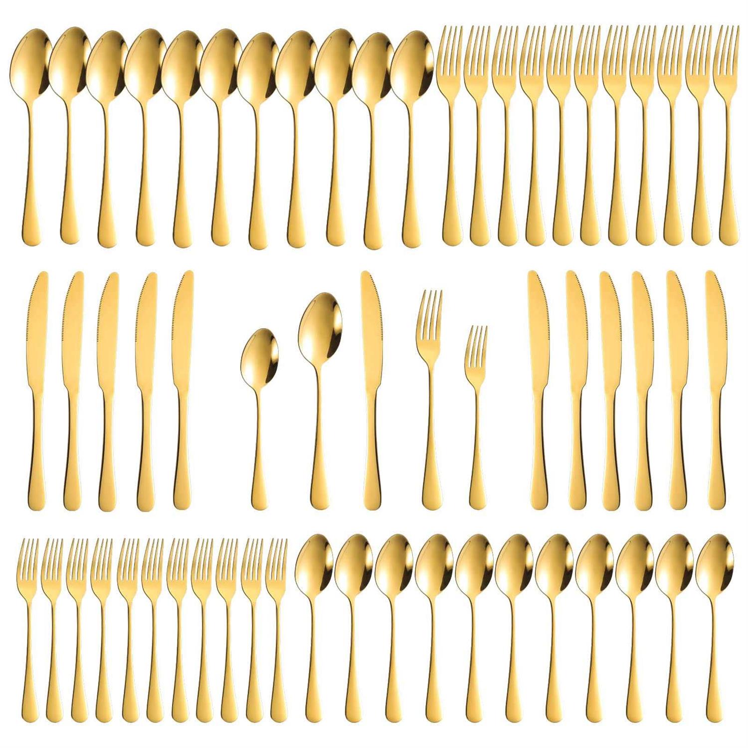 60-Piece Gold Silverware Set Stainless Steel Flatware Cutlery Set Service for 12