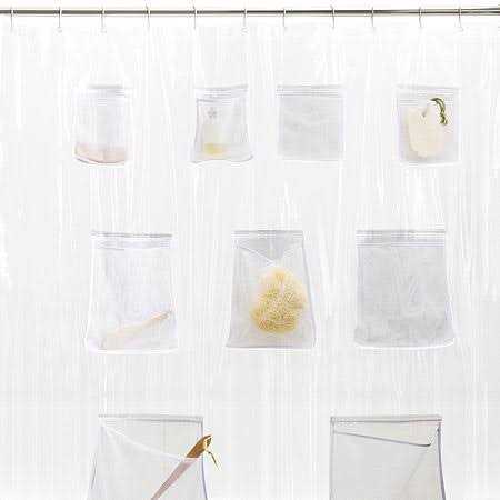 Zenna Home Peva Shower Curtain with Mesh Pockets