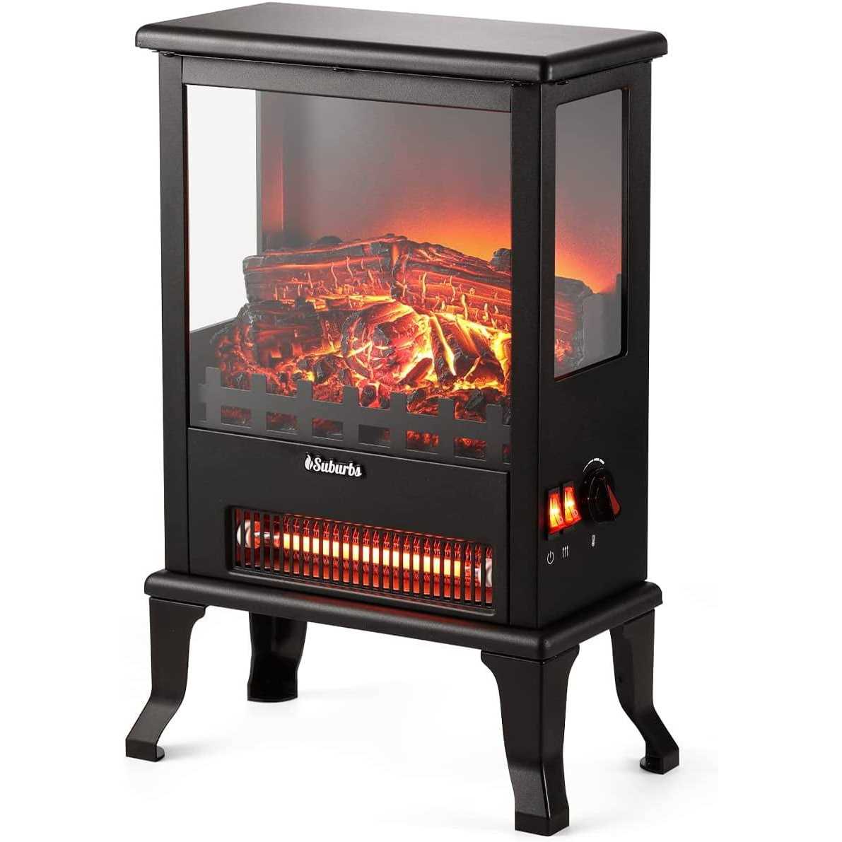 TURBRO Suburbs TS17Q Infrared Electric Fireplace Stove 19 Freestanding Stove Heater with 3-Sided View