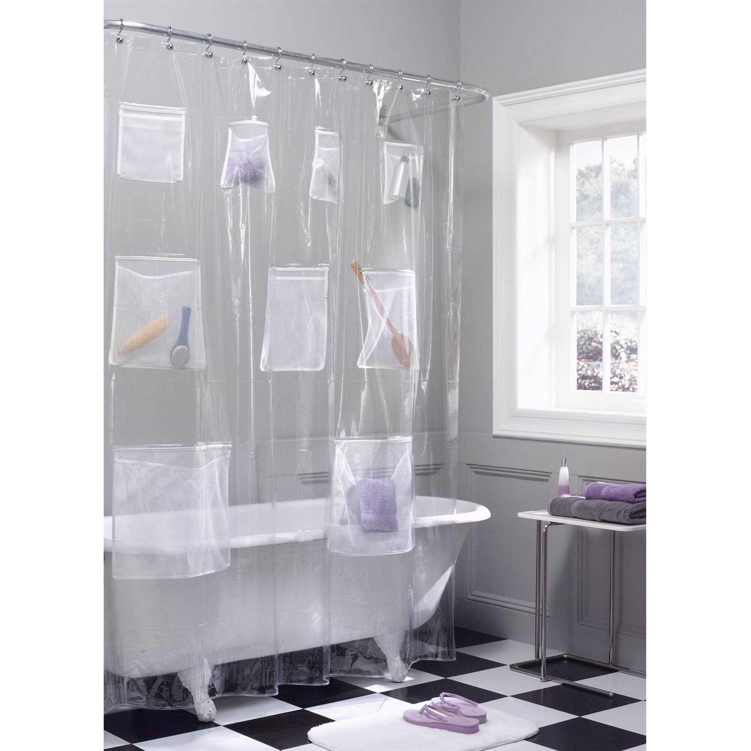 Zenna Home Peva Shower Curtain with Mesh Pockets