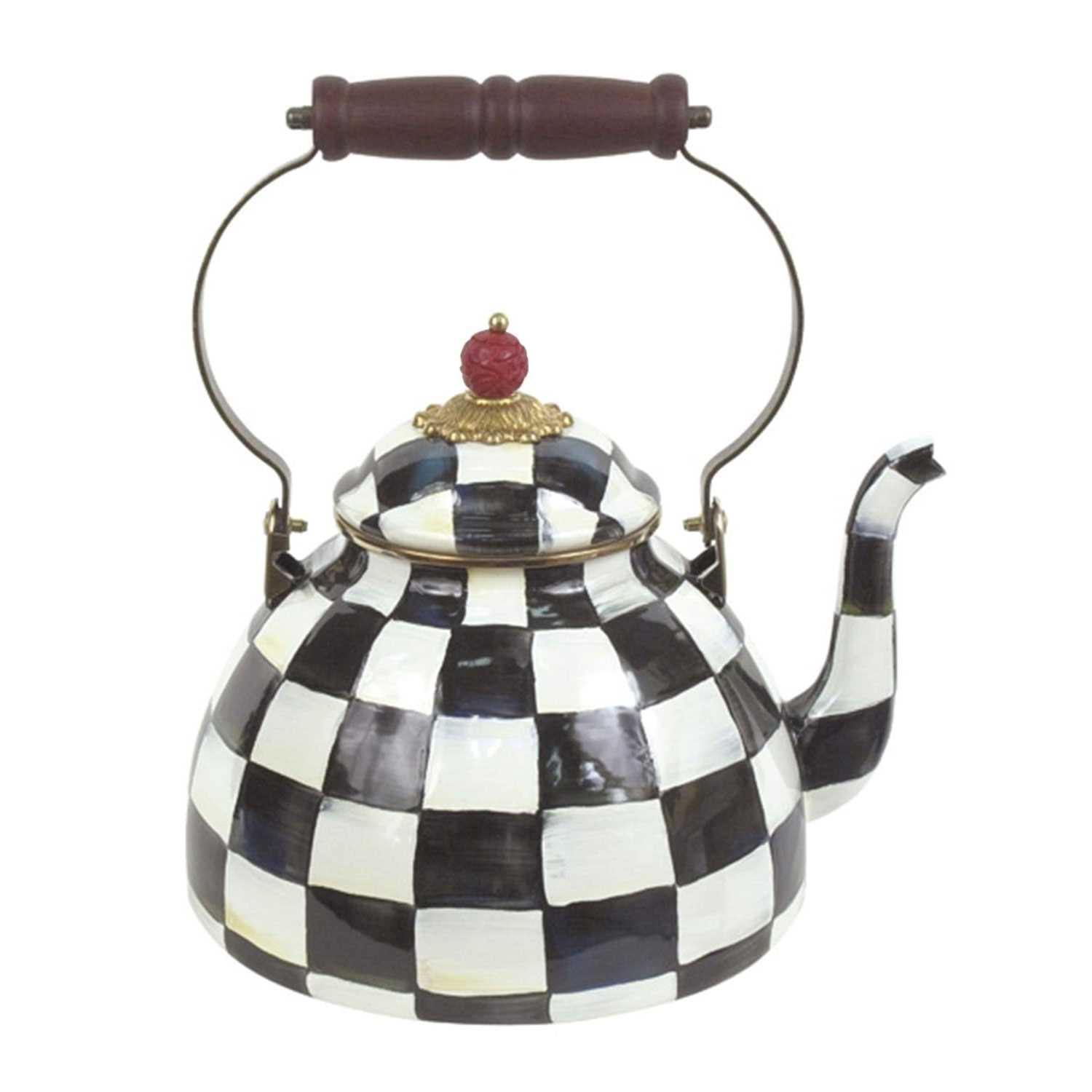 MacKenzie Childs Courtly Check Enamel Tea Kettle