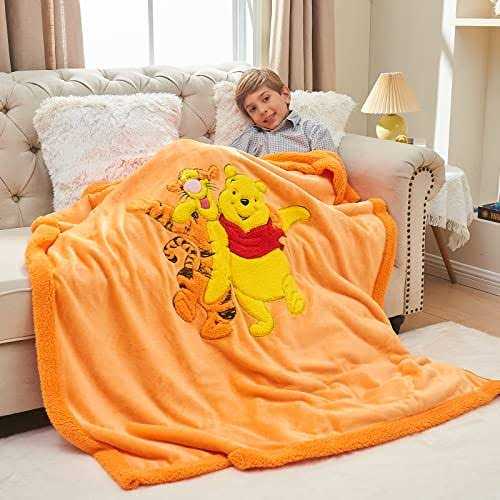 XTHHOA Kids Blanket 3D Cartoon Embroidered Sherpa Blanket Plush Warm for Boys Girls