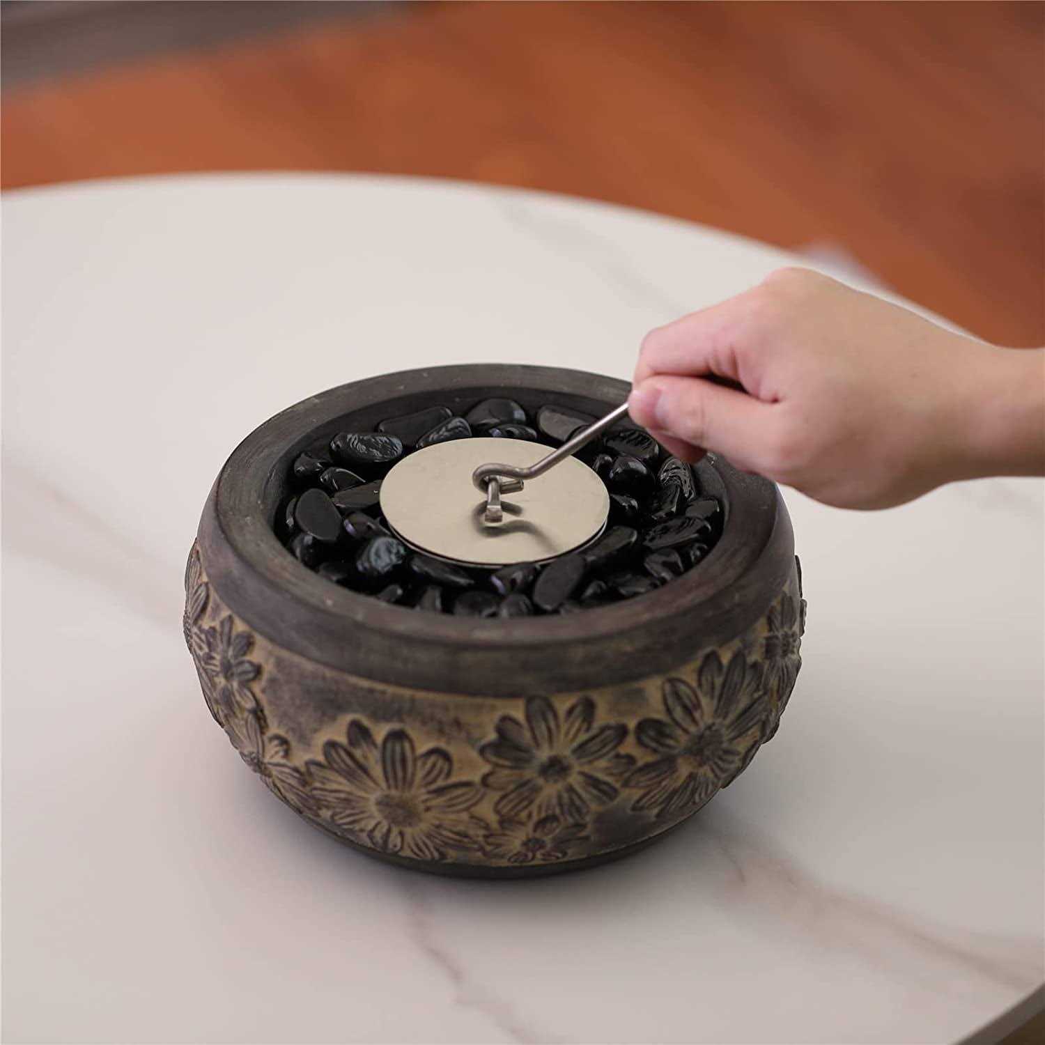 Turbro Retro Cement Tabletop Fire Pit for Outdoor Ventless Fire Bowl