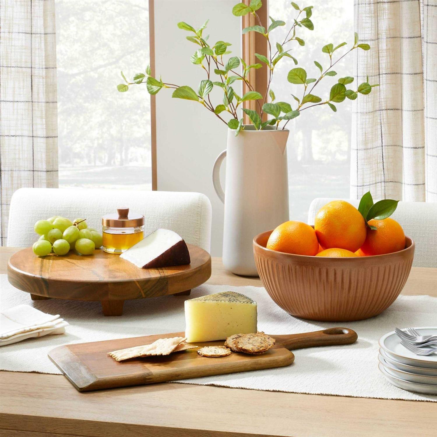 Hearth & Hand with Magnolia Round Footed Wood Serve Stand Brown