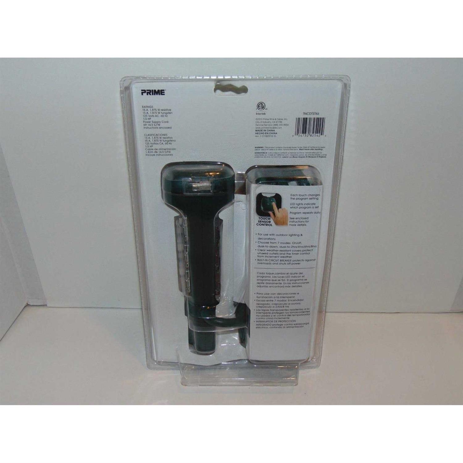 Prime 6 Outlet Photocell Power Stake Timer Outdoor 125 V Green TNCDTSTK6-RC