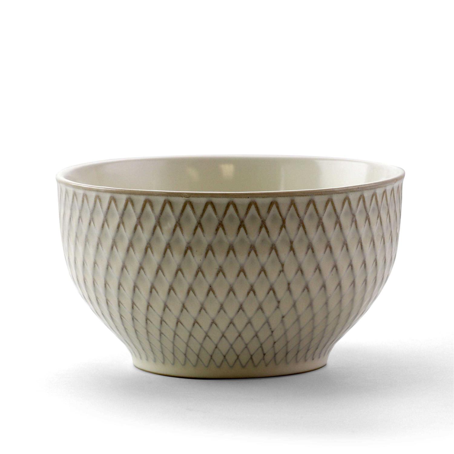 Elama Market Finds 16 Piece Round Stoneware Dinnerware Set in Embossed White