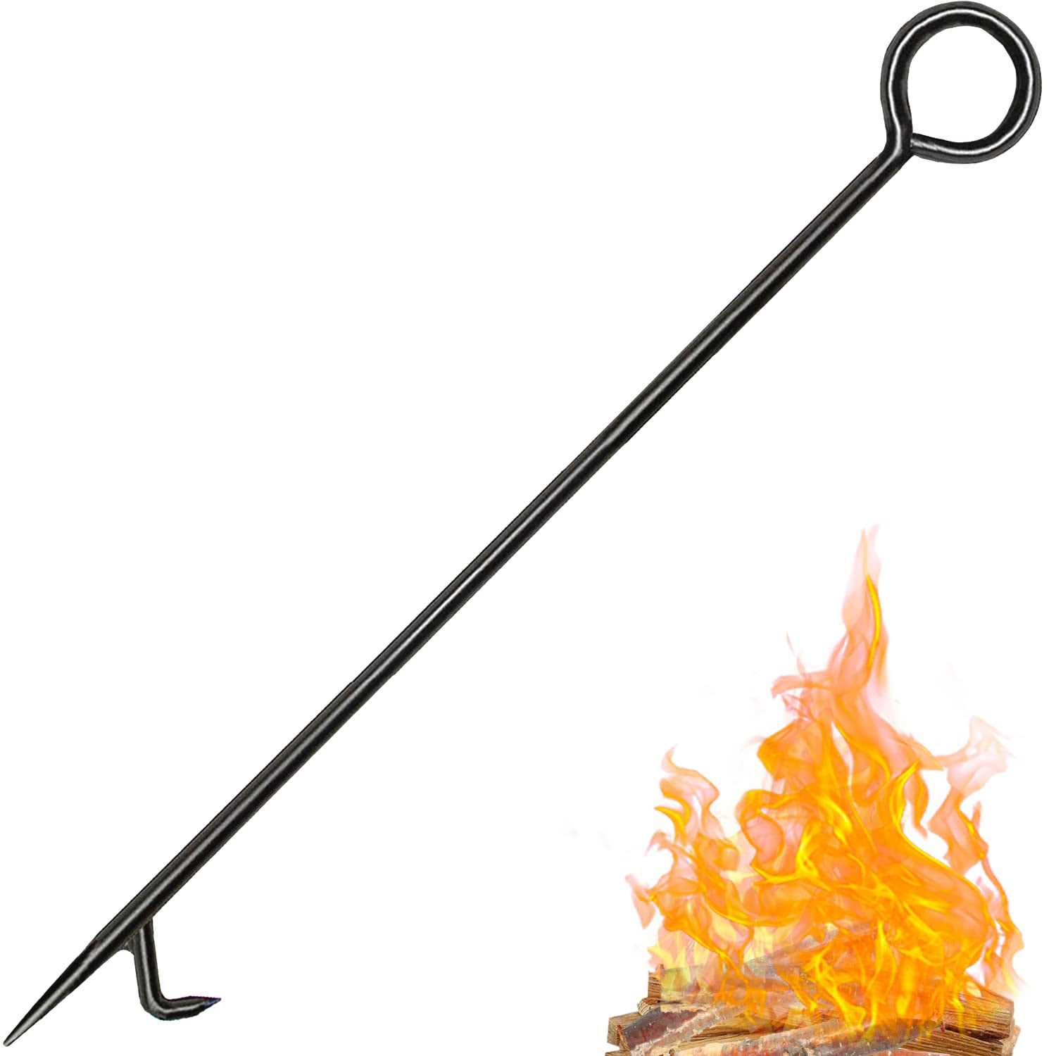 Fire Poker For Fireplace. 40 In Heavy Duty Fireplace Poker. Wrought Iron Steel Fire Pit Poker. Rust Resistant