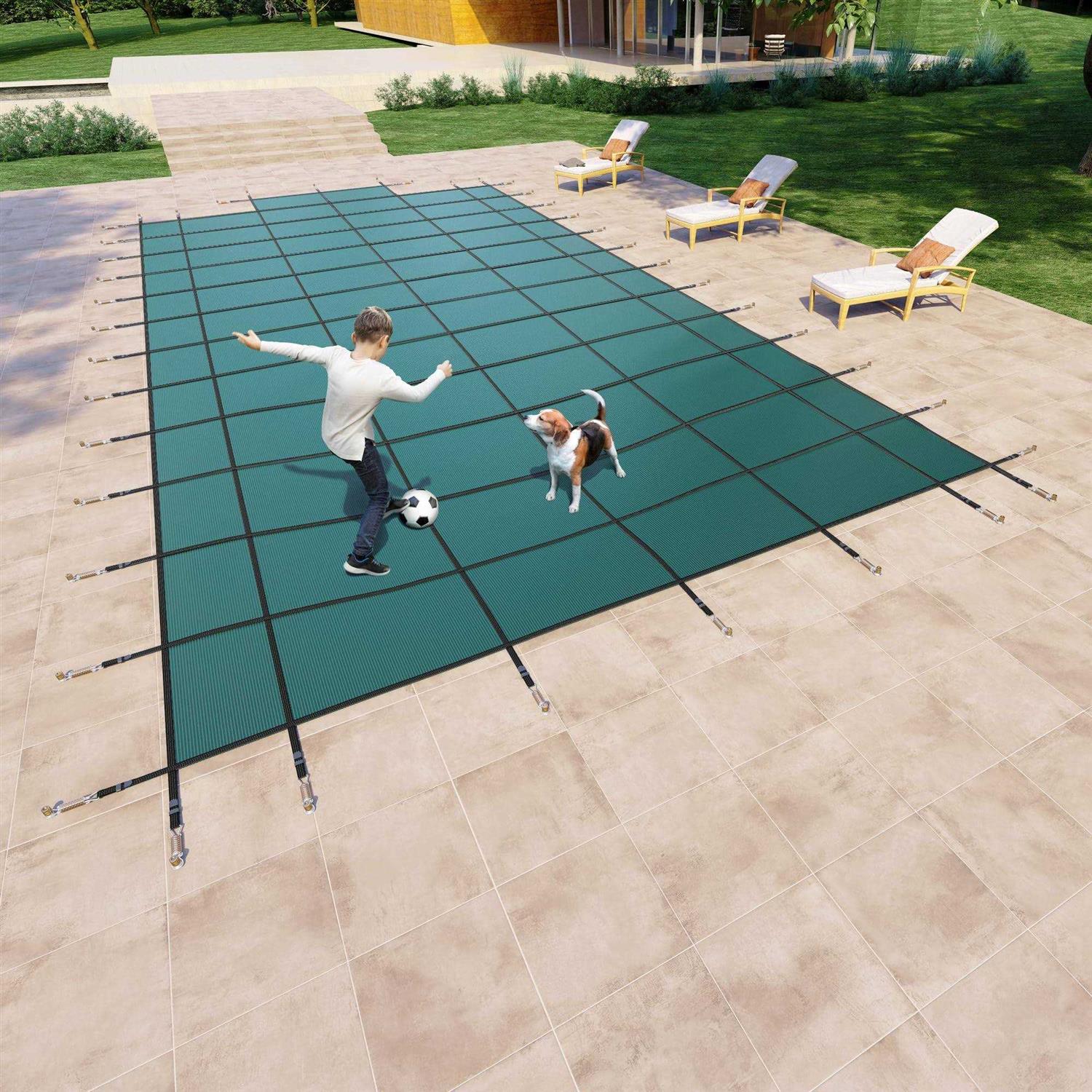 Yankee Pool Pillow Yankee Pool Safety Inground Pool Cover Full Set w/Pool Safety Net and Installation Tools