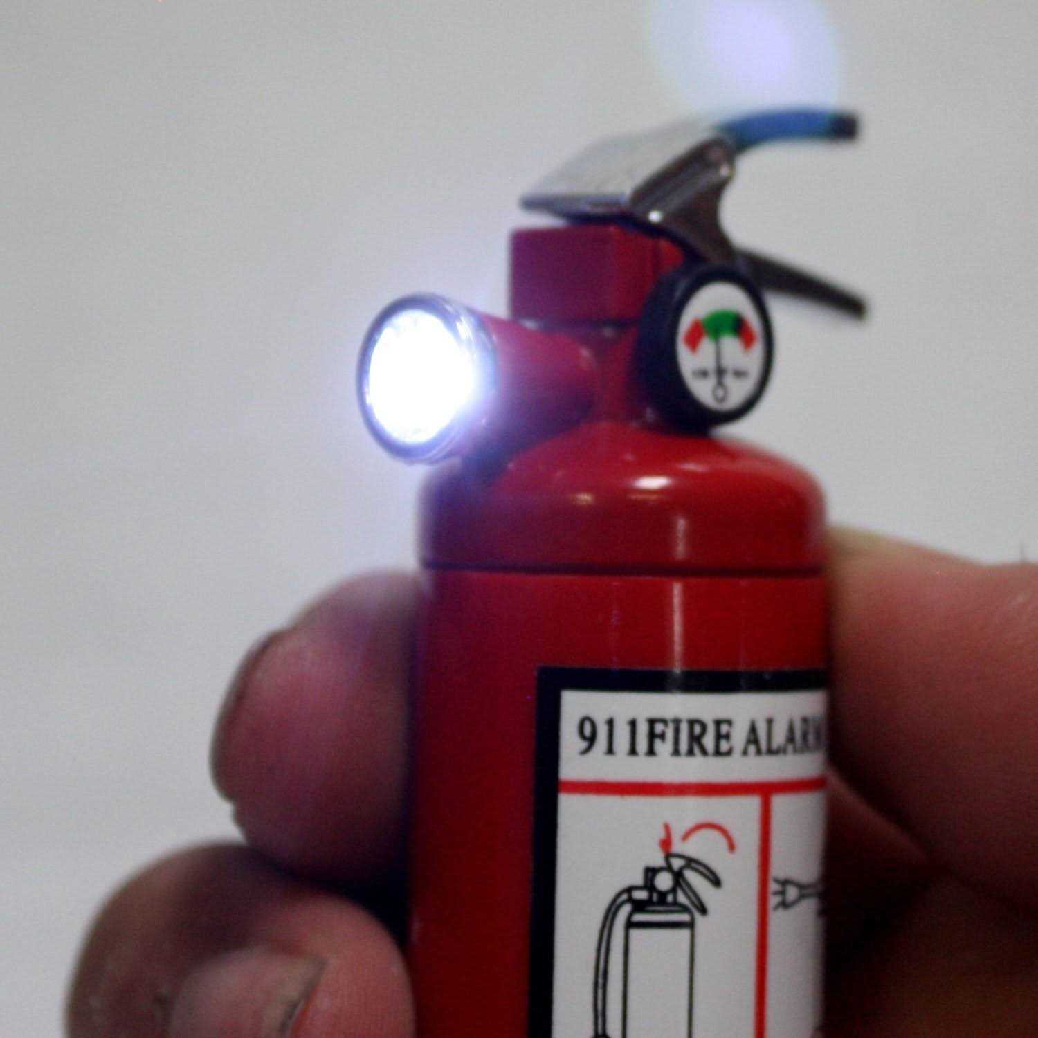 Piioket Gadget Fire Extinguisher Design Flame Lighter with LED Flashlight
