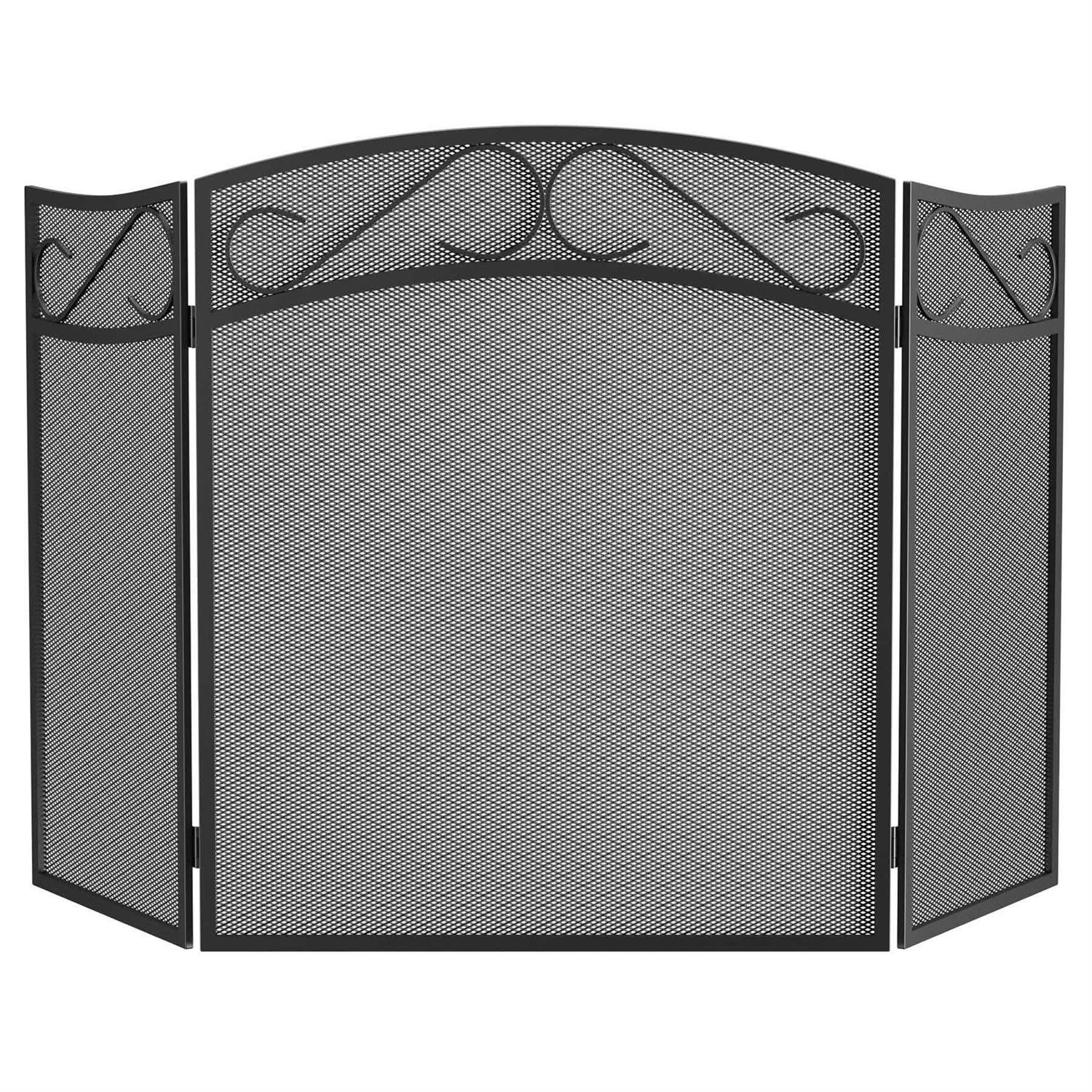 Fire Beauty Fireplace Screen 3 Panel Wrought Iron 48 x 29 Spark Guard Cover