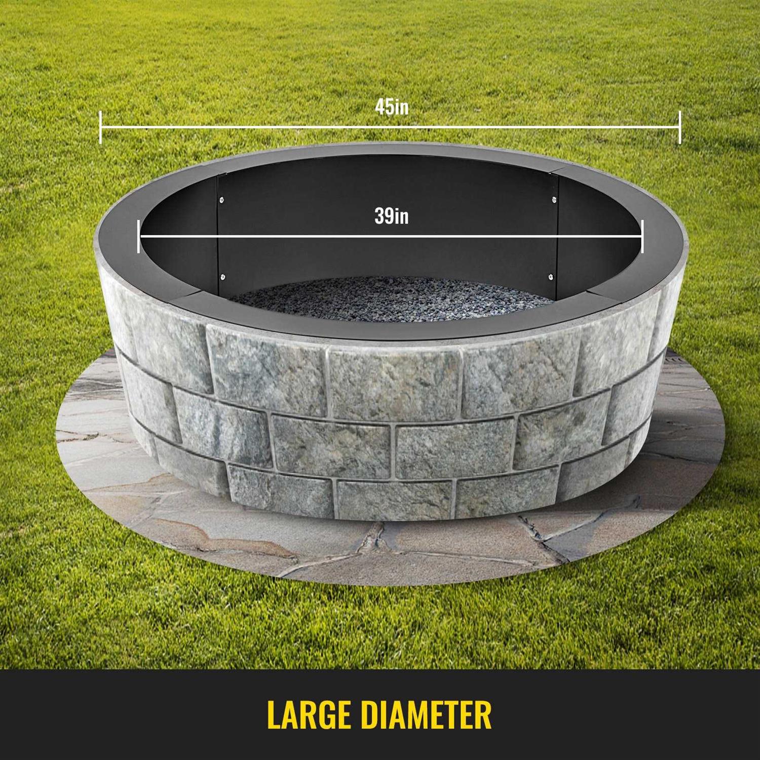 VEVOR Fire Pit Ring 45-Inch Outer/39-Inch Inner Diameter 3.0mm Thick Heavy Duty Solid Steel Fire Pit Liner DIY Campfire Ring Above or In-Ground SKHP45X39X10YC001V0