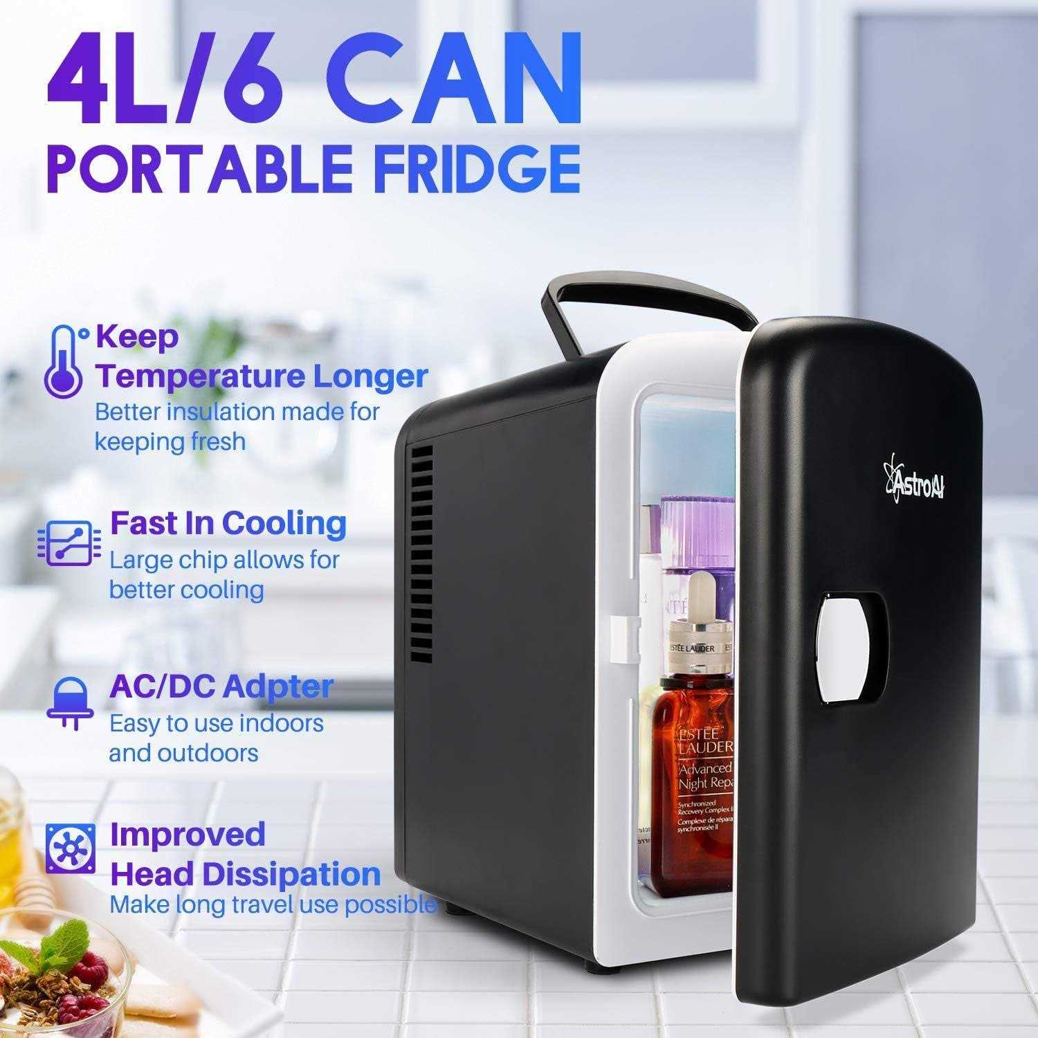 AstroAI Mini Fridge 4 Liter/6 Can AC/DC Portable Thermoelectric Cooler and Warmer for Skincare