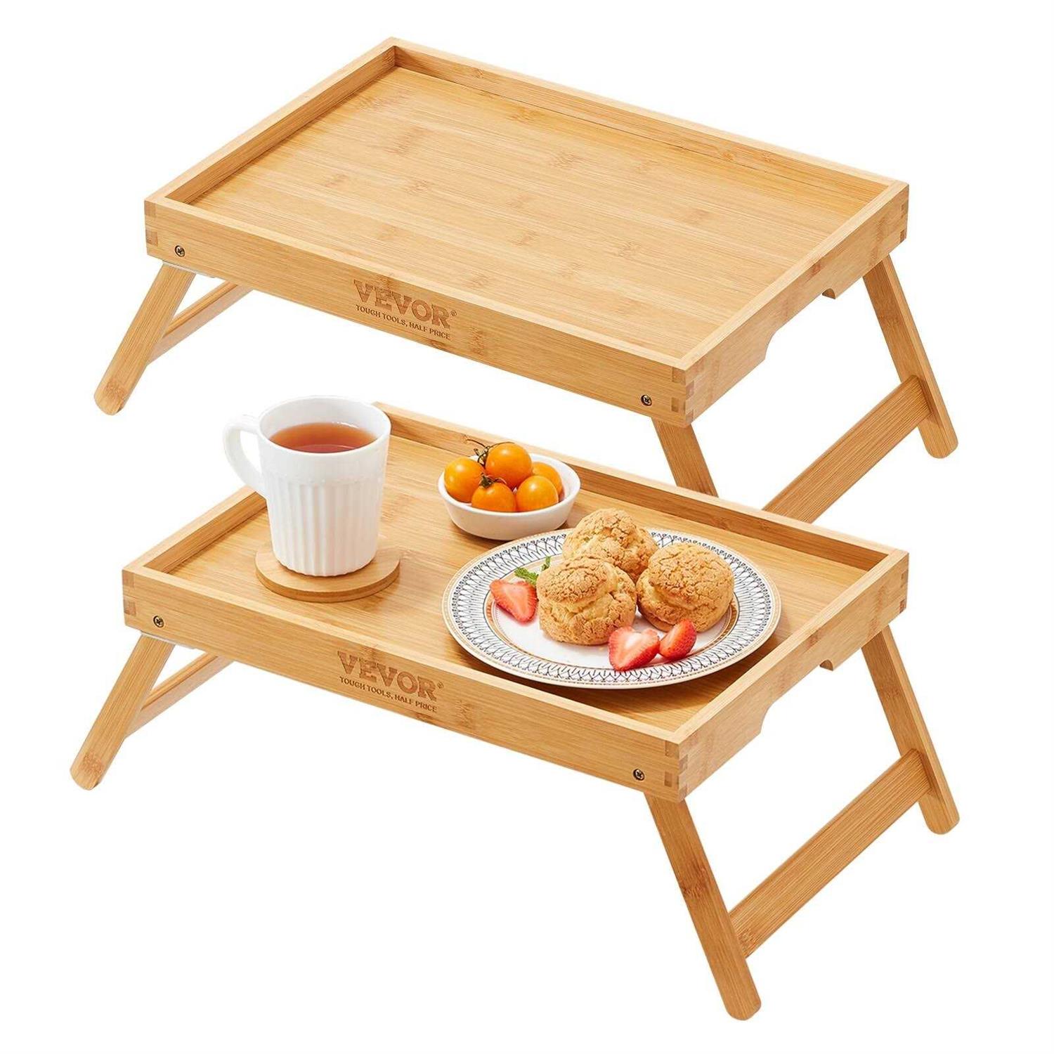 VEVOR Bed Tray Table with Foldable Legs Bamboo Breakfast Tray for Sofa Bed Eating Snacking and Working Folding Serving Laptop Desk Tray