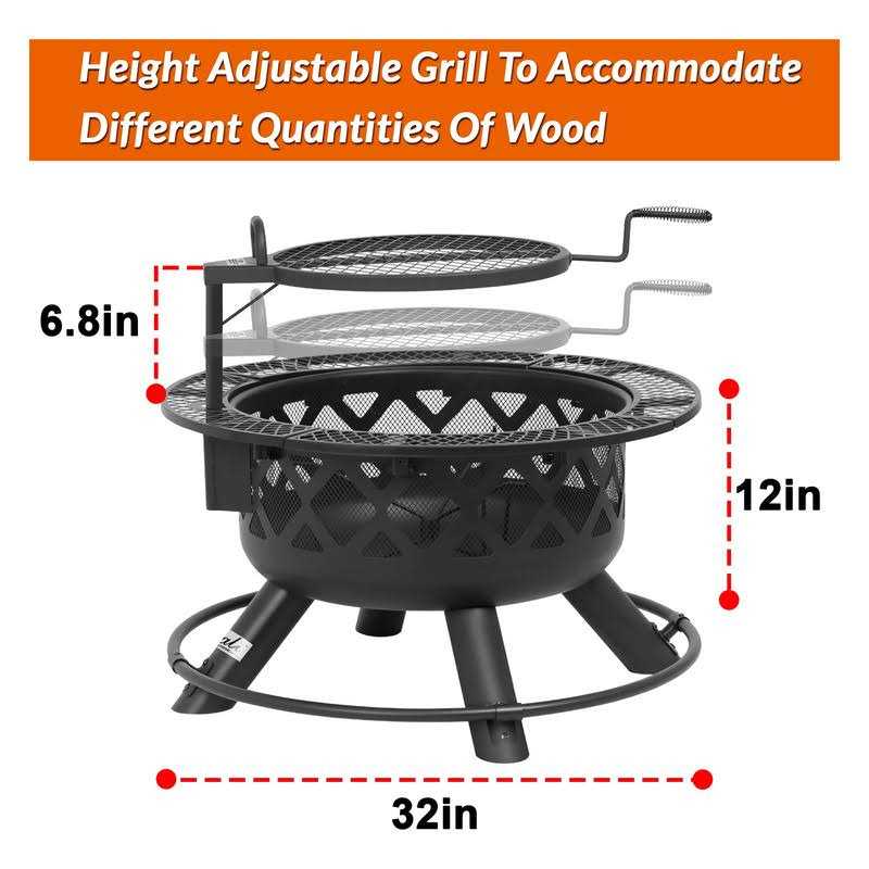 Farmhouse Kitchen and Bath Wood Burning Fire Pit 32 Inch Outdoor Backyard Patio Fire Pit with 18.7 Inch Cooking Grill Grate