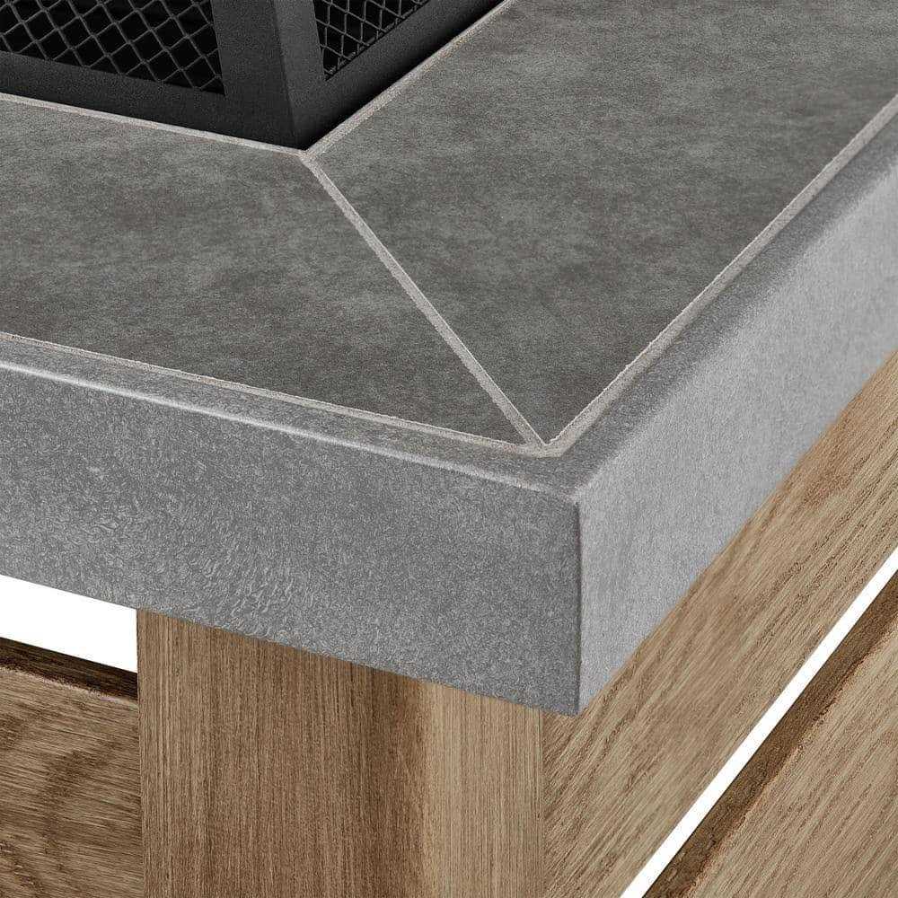 Hampton Bay Stoneham 34 in. x 15.5 in. Square Steel Wood Fire Pit with Tile Top