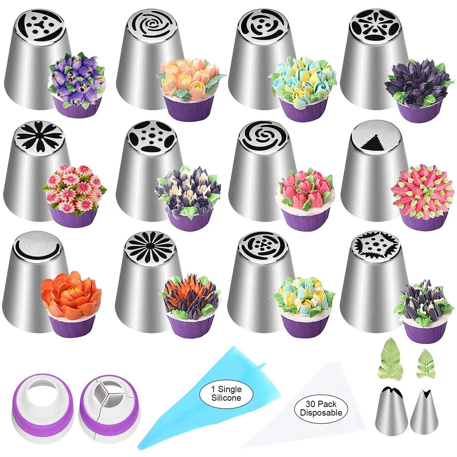 YLYL 47 Pcs Russian Piping Tips Set 12 Flower Frosting Nozzles Icing Tips For Cake Decorating Tips Kit