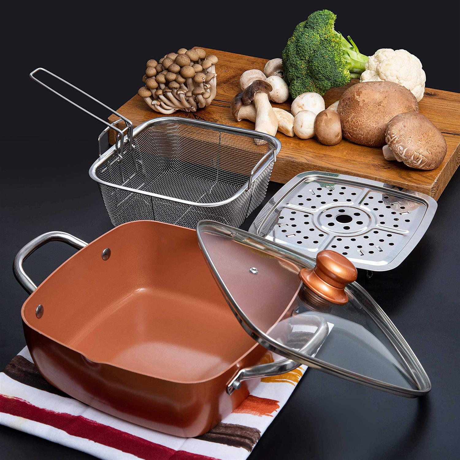 Moss & Stone Copper 5 Piece Set Chef Cookware Non Stick Pan Deep Square Pan