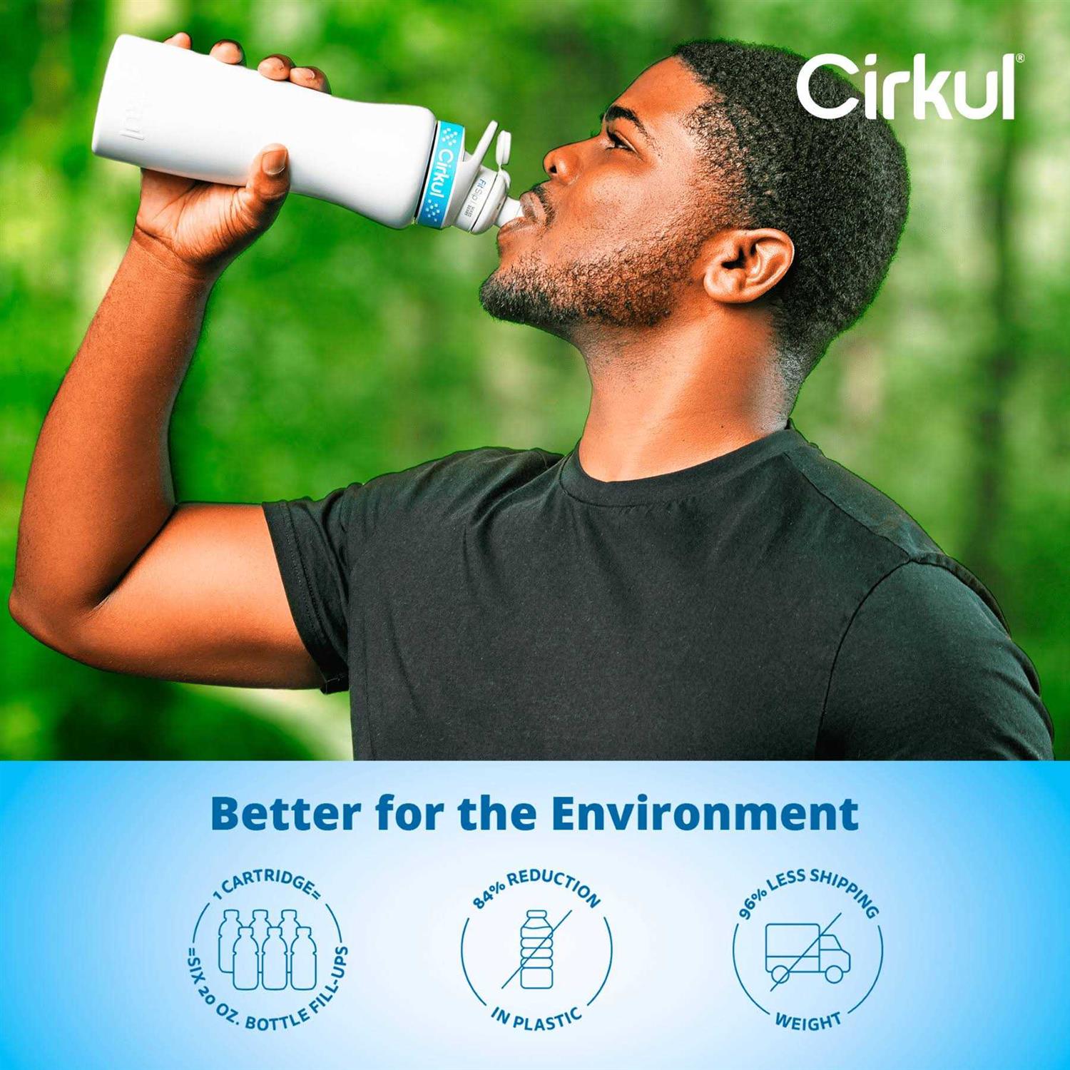 Cirkul 22oz White Stainless Steel Water Bottle Starter Kit with Blue Lid and 2 Flavor Cartridges