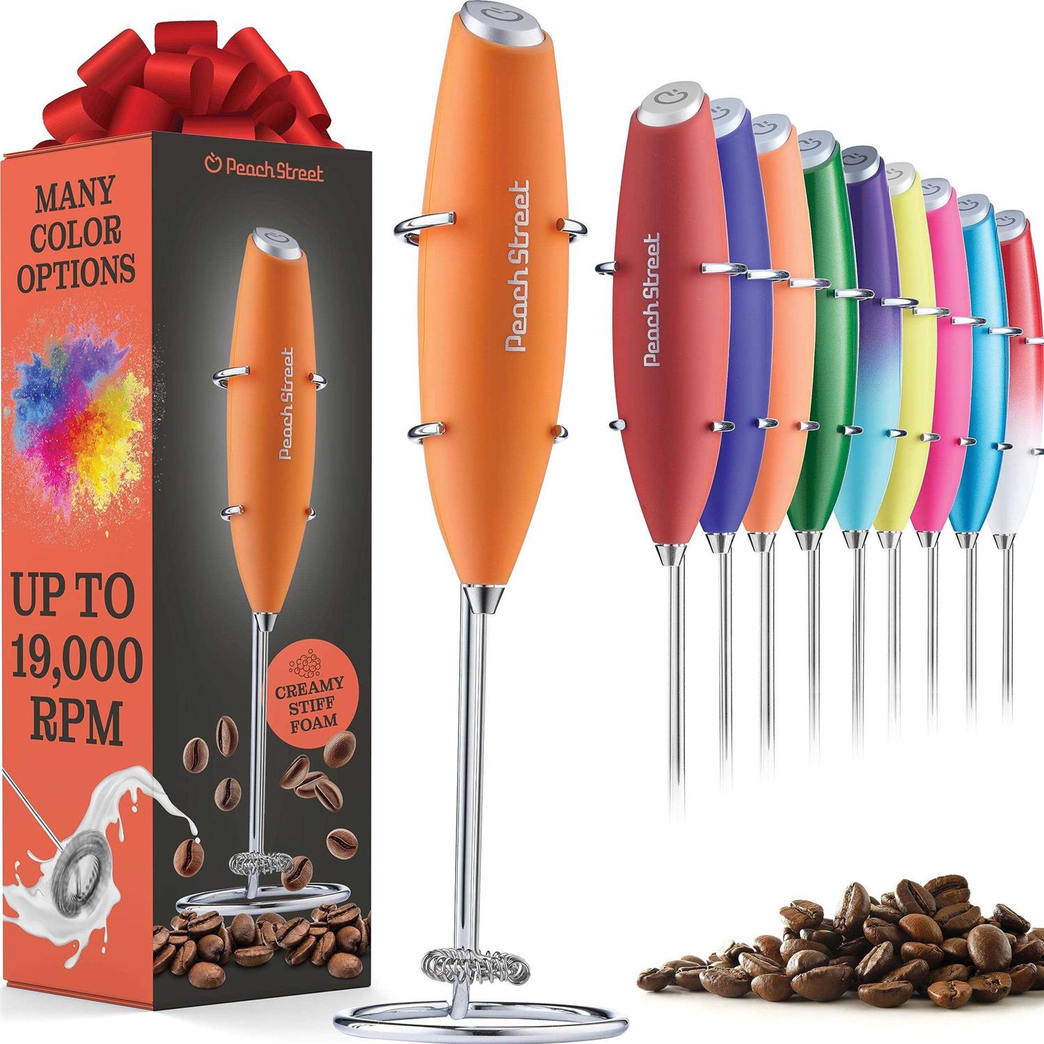 Powerful Handheld Milk Frother Mini Milk Foamer Battery Operated Stainless Steel Drink Mixer with Frother Stand