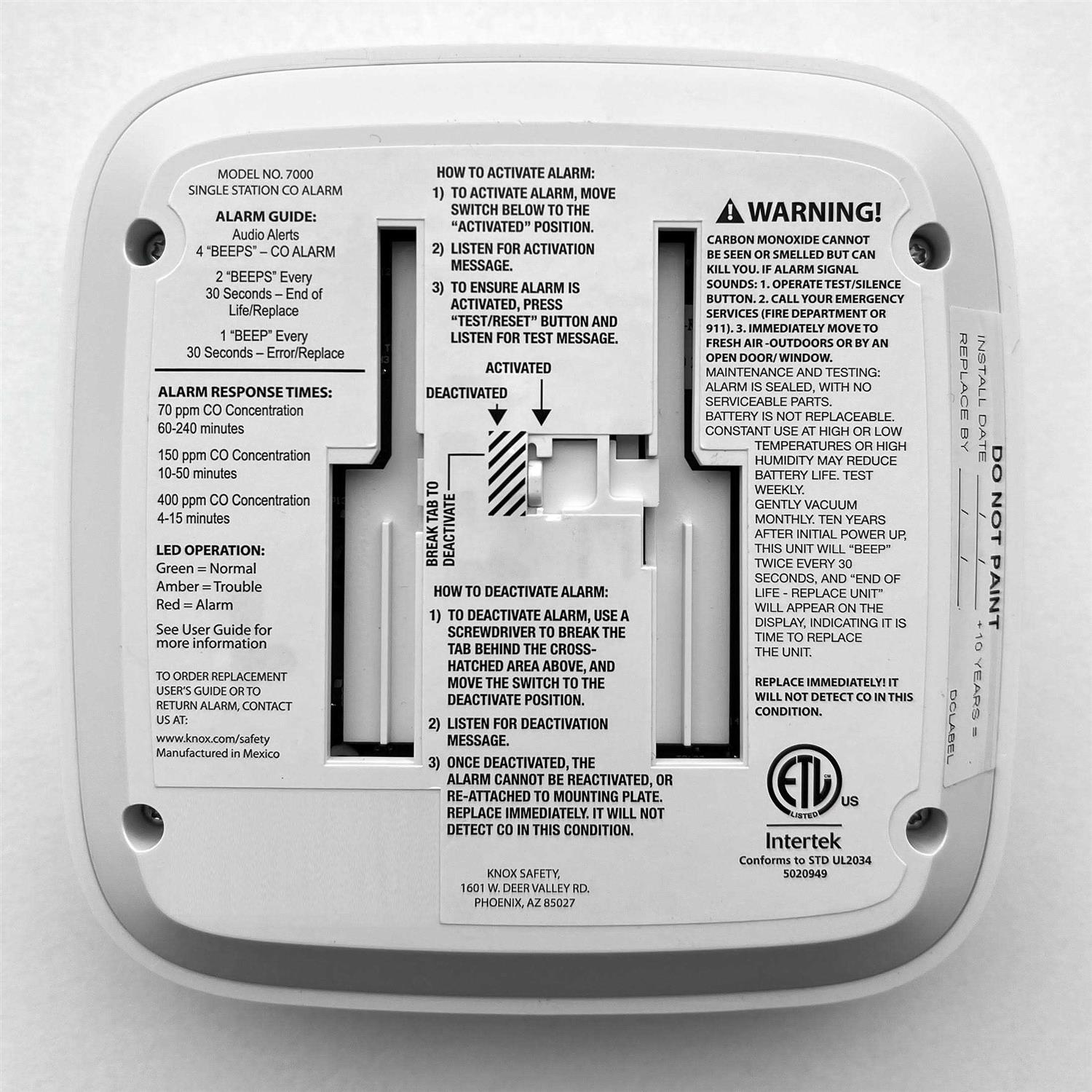Knox Safety Voice Alert & Display Battery Operated Carbon Monoxide Detector
