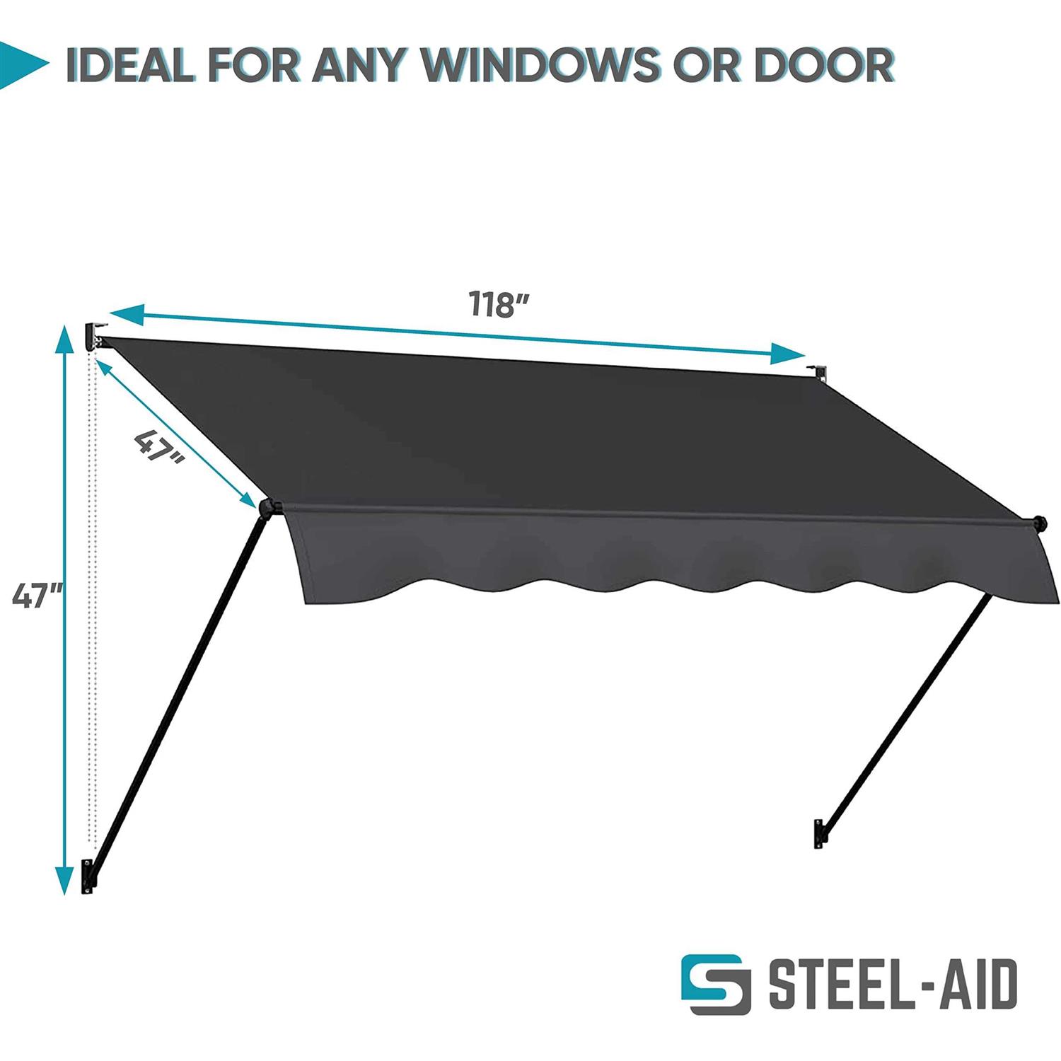 STEELAID Manual Retractable Awning Non-Screw Outdoor Sun Shade – Adjustable Pergola Shade Cover with UV Protection – 100% Polyester Made