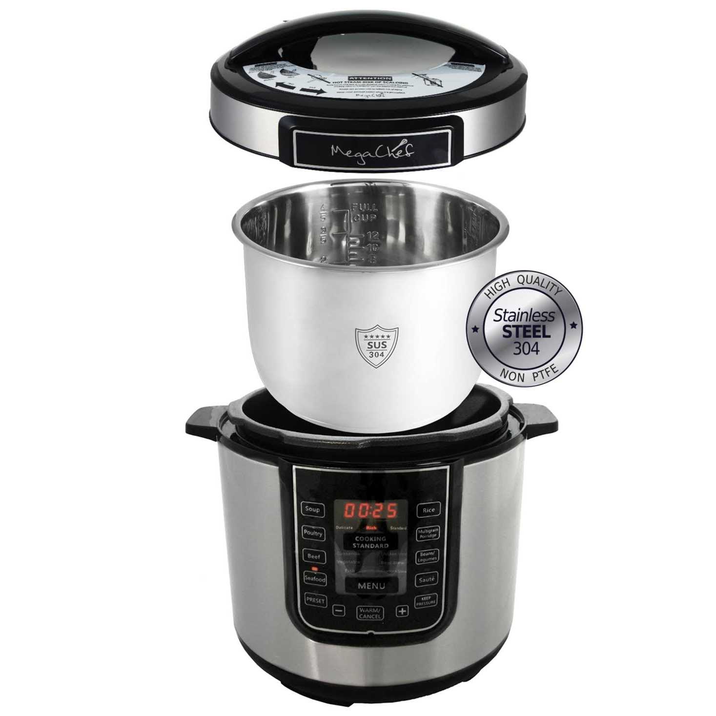 Megachef 6 Quart Digital Pressure Cooker with 14 Pre-set Multi Function Features