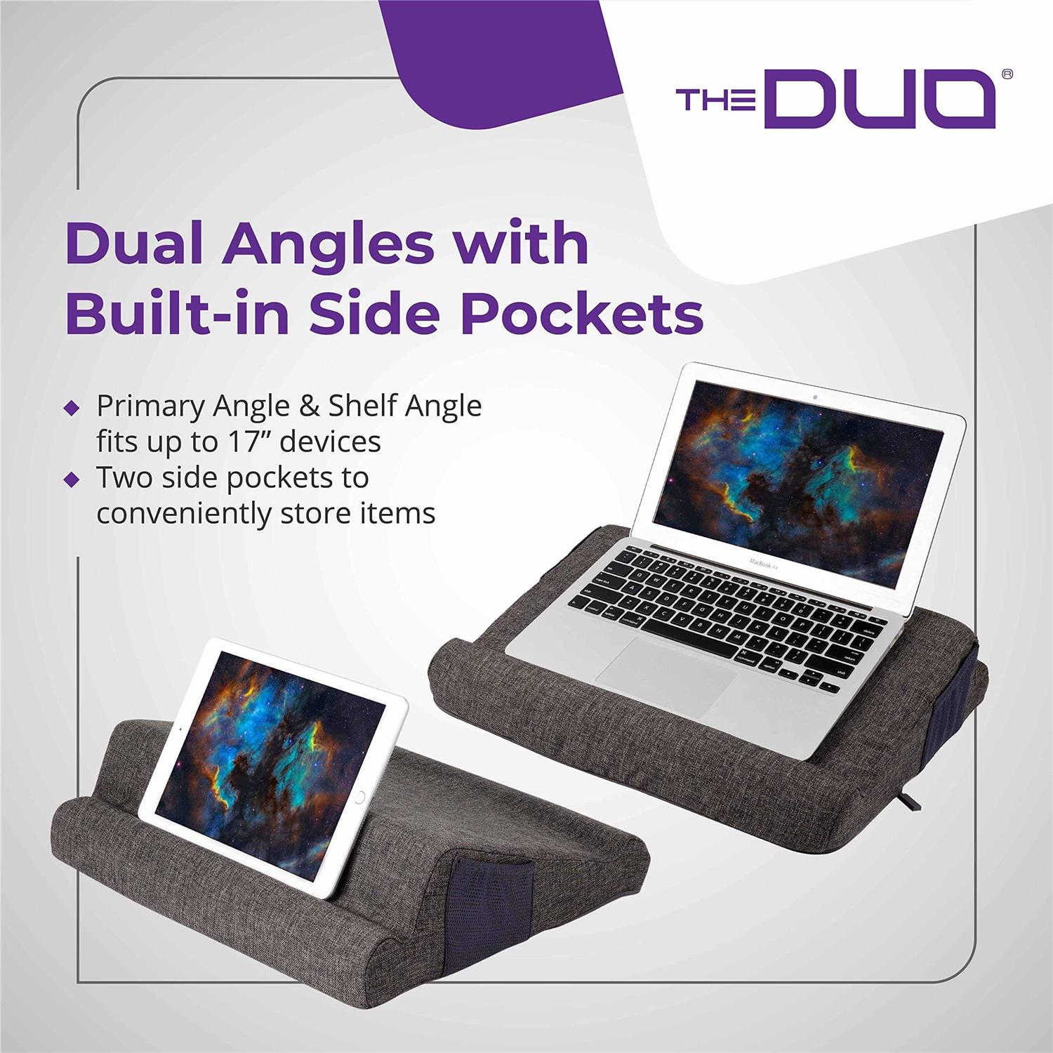 THE DUO Laptop 2.0 Memory Foam Laptop Pillow with Side Pockets Portable Laptop Desk with Multi-Angle Viewing for Travel and Work from Home Set