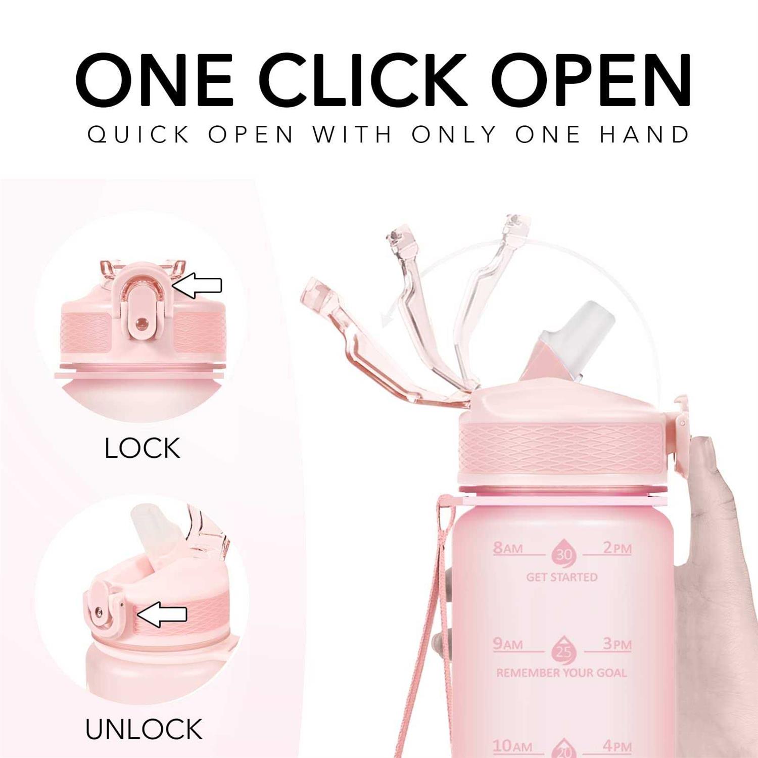 Hyeta 32 oz Water Bottles with Times to Drink and Straw