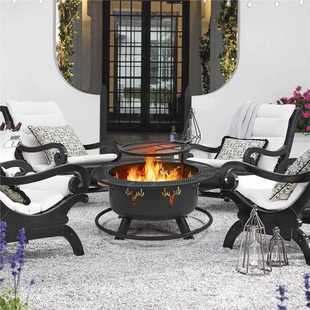 Yaheetech 32&” Round Wood Burning Fire Pit with Swivel Grill Grate