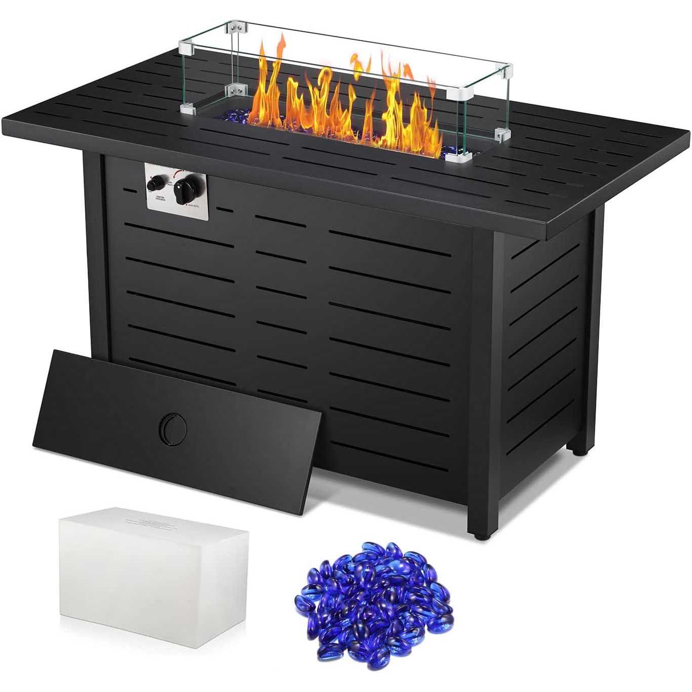 R.W.FLAME Fire Pit Table 43in Square Metal Firepits Propane with Lava Rocks