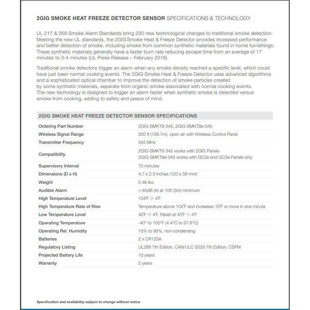 2GIG-SMKT8-345 Smoke Heat Freeze Detector