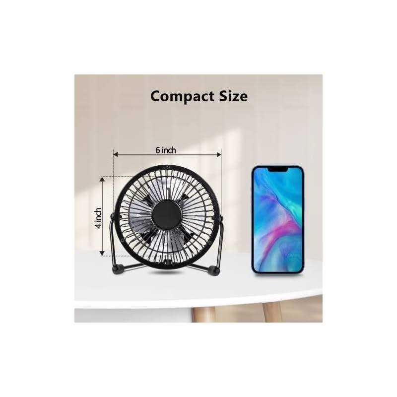 Zuvas Desk Fan Quiet Small USB Fan 360° Rotation Portable Table Fan 2 Speed Mini Personal Fan Air Cooling Electric Fan for Home Office Bedroom