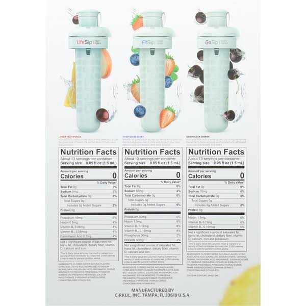 Cirkul Plastic Water Bottle Starter Kit with Blue Lid & 2 Flavor Cartridges