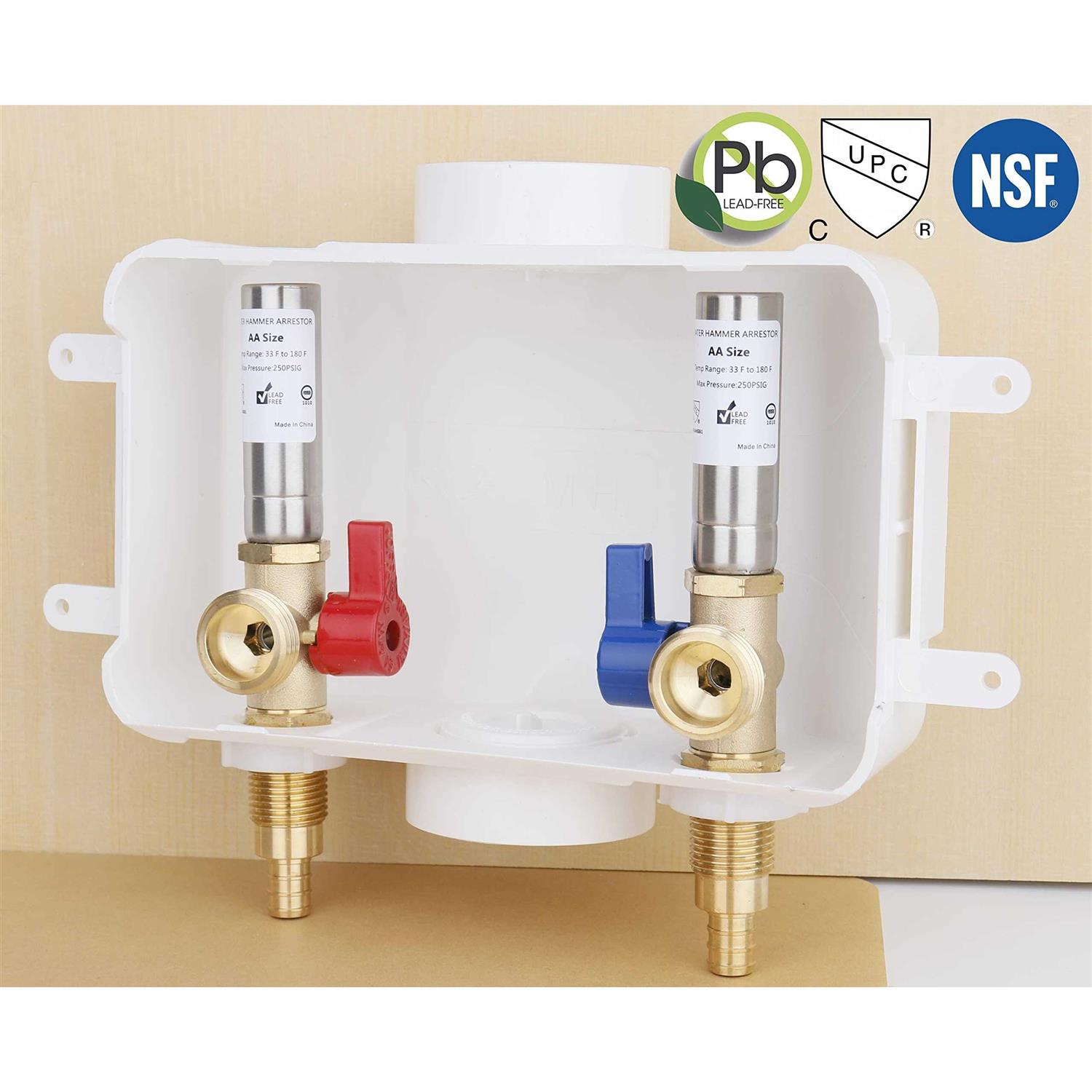 Whk Washing Machine Outlet Box,Pex Laundry Box Washer Wall Box With Drain Recessed Water Valve Box Center Double Drain 1/2-inch Crimp Pex B,PVC