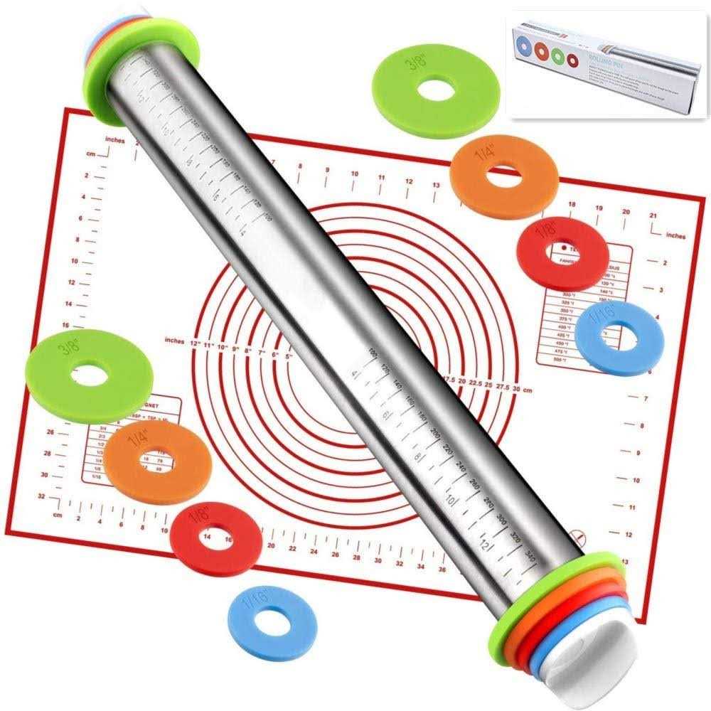 AMUZHI Rolling Pin nonstick and Silicone Baking Pastry Mat combo kit