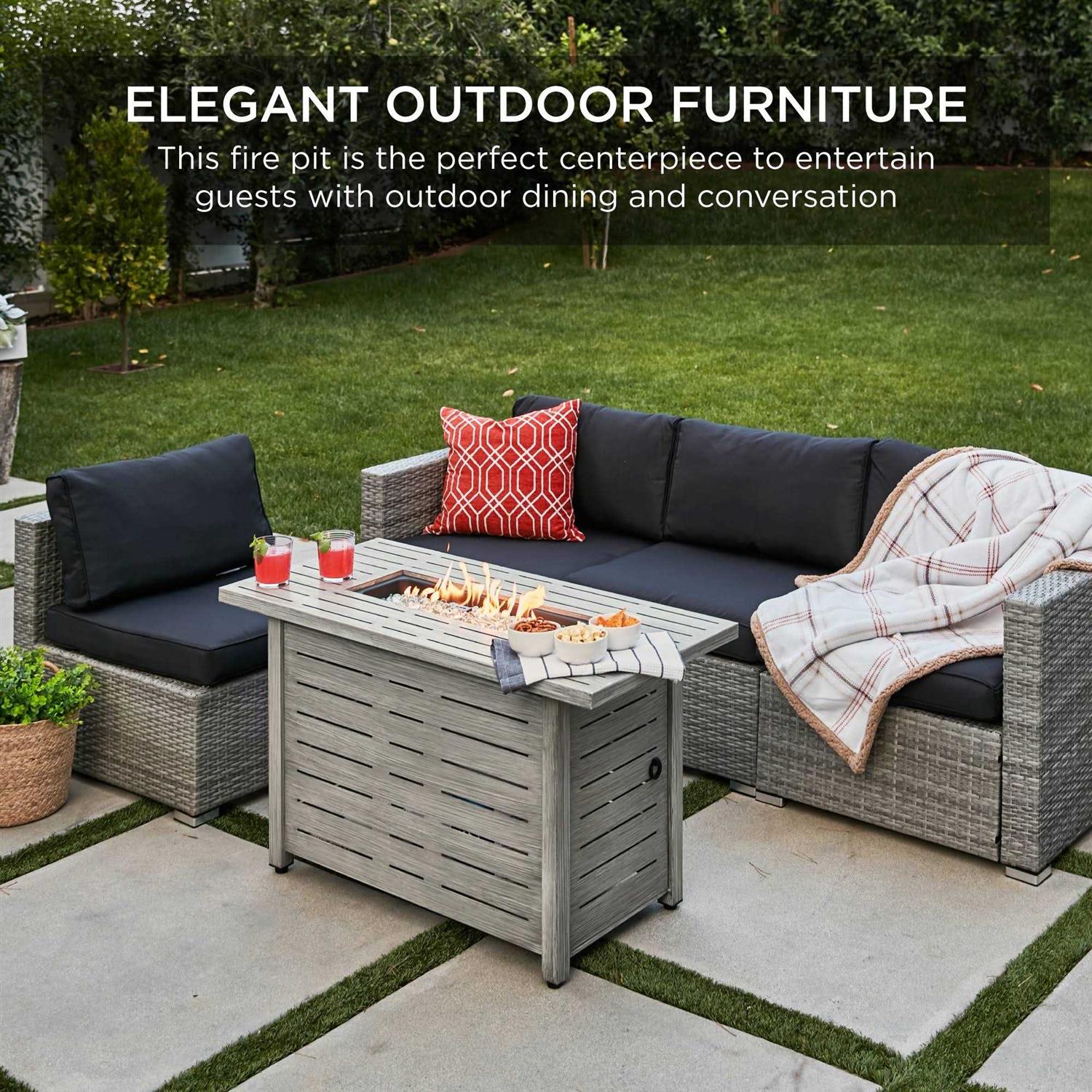 Best Choice Products 42in Fire Pit Table 50,000 BTU Rectangular Steel Propane Gas w/ Cover