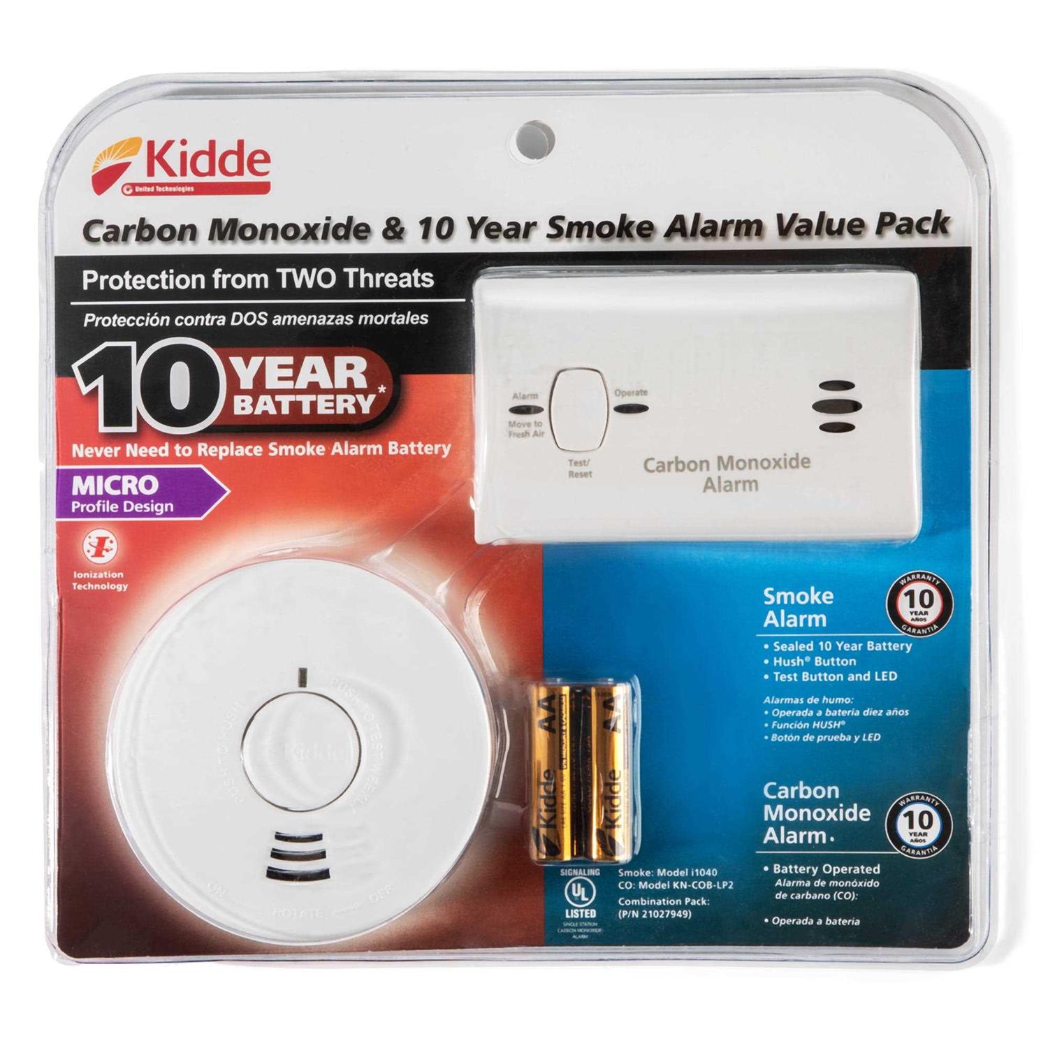 Kidde 10 Year Smoke Alarm and Carbon Monoxide Value Pack, Models i1040 and Kn-cob-lp2