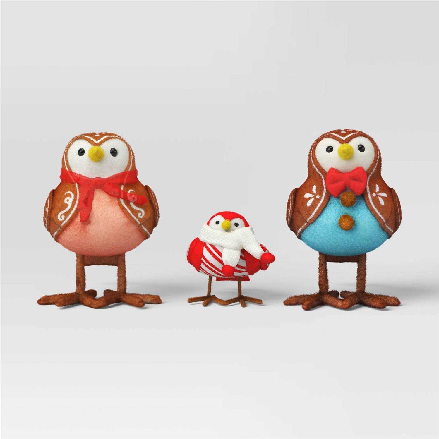 Wondershop 4pc Featherly Friends Gingerbread Fabric Bird Christmas Figurine Set