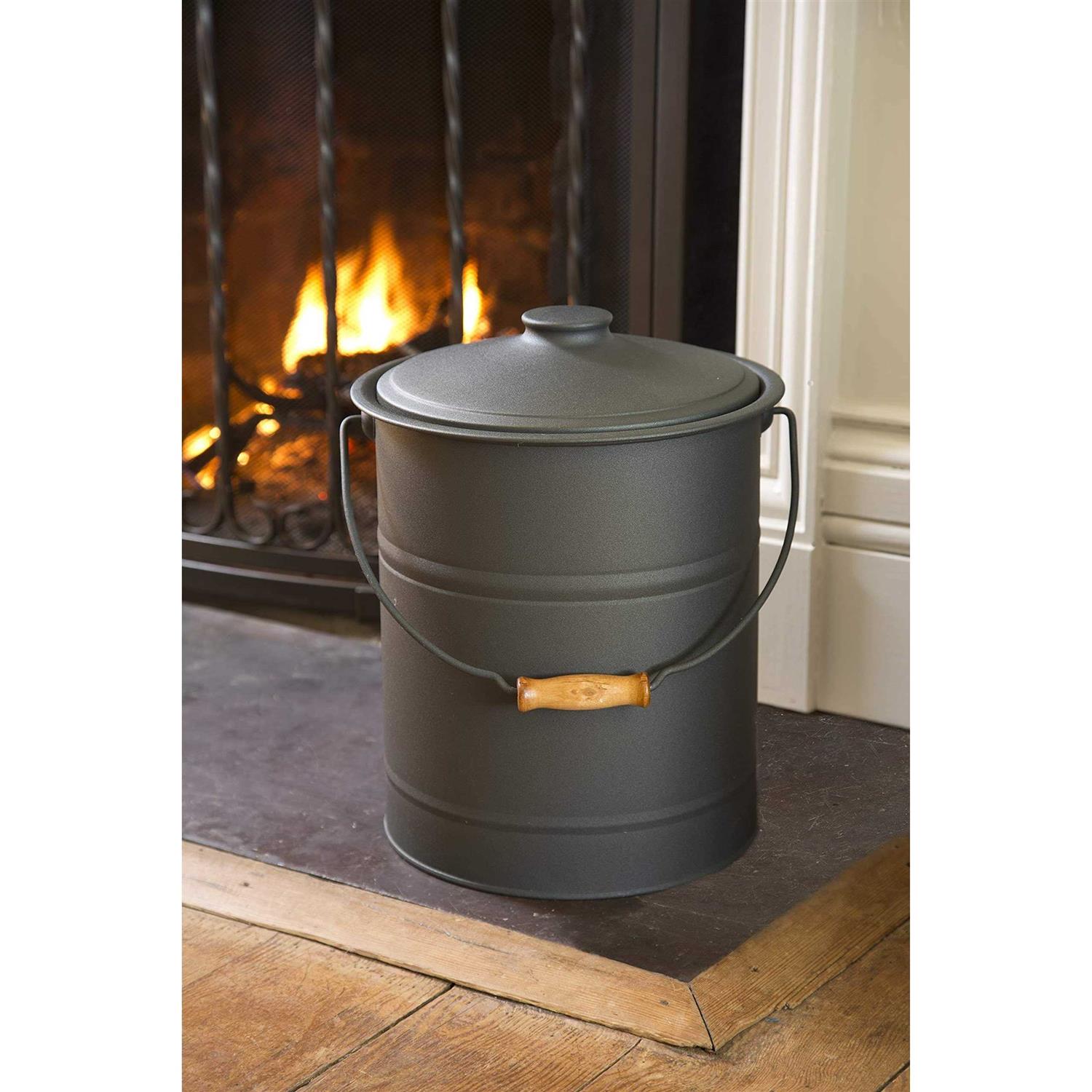 Plow & Hearth Double Bottom Galvanized Steel Ash Bucket with Handle