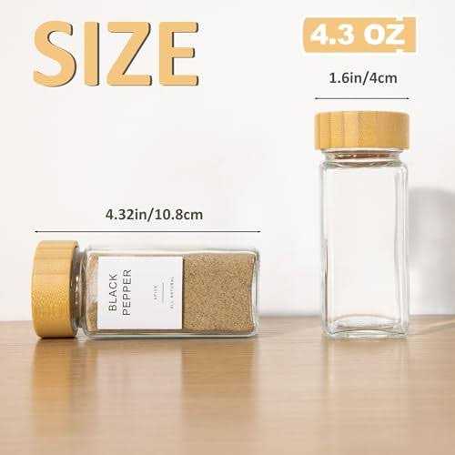 FavorFlavor 24 Pcs Spice Jars with Label 4.3OZ Thickened Glass Seasoning Jars with Bamboo Lids