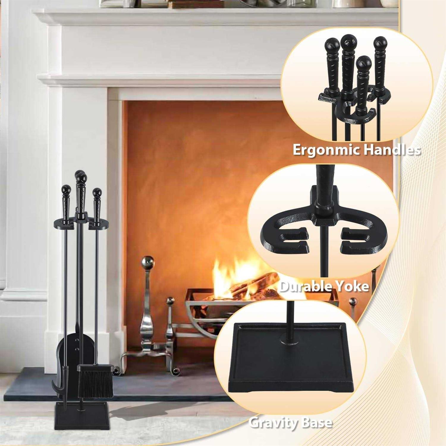 Feed Garden Fireplace Tools Set 27 Inch Modern Outdoor Wrought Iron Fireplace Accessories Set Included Poker
