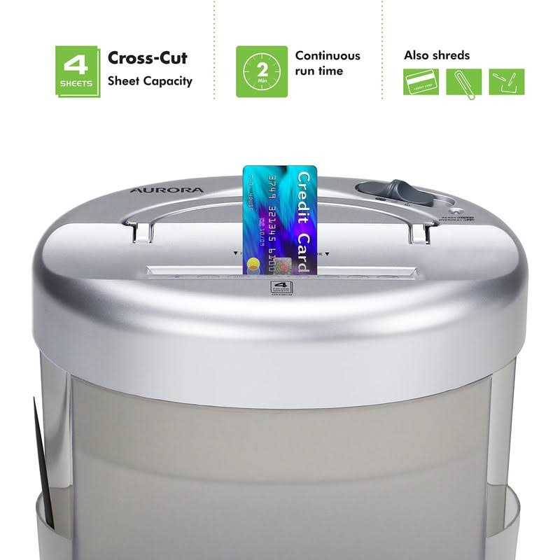 Aurora AU420XZ 4-Folded Sheet Cross-Cut Desktop Paper / Credit Card Shredder